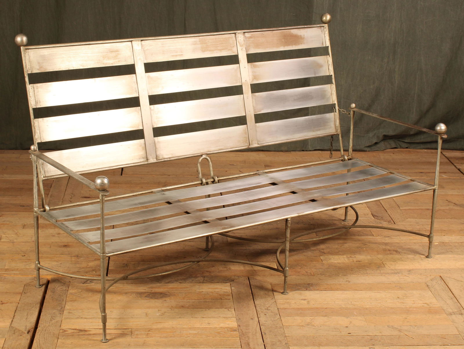 Vintage Mario Papperzini for Salterini Settee: Vintage Mario Papperzini for Salterini Settee. With suede cushions. Size: 37"T x 61"L x 23"T when upright. 47"D when flat