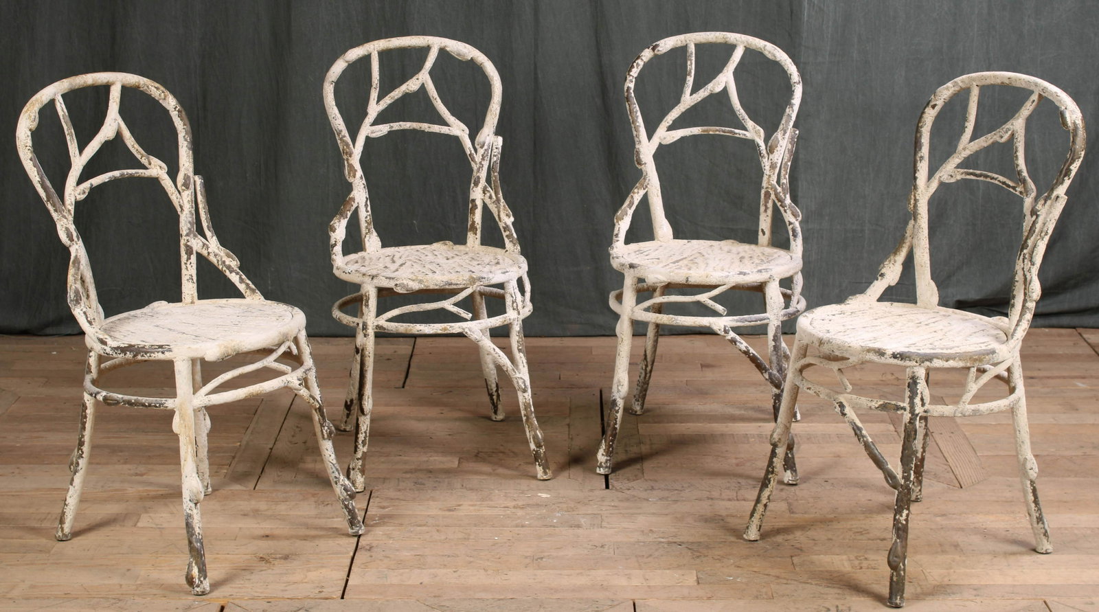 Set of 4 Metal Faux Bois Garden Chairs: Set of 4 Metal Faux Bois Garden Chairs. Size: 36"T x 17"W x 17"D