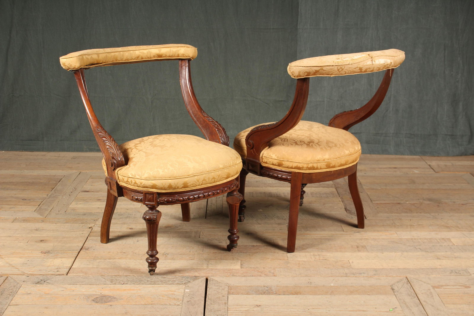 Pair Regency Style Cock Fighting Chairs: Pair Regency Style Cock Fighting Chairs. Size: 32"H x 22"W x 28"D