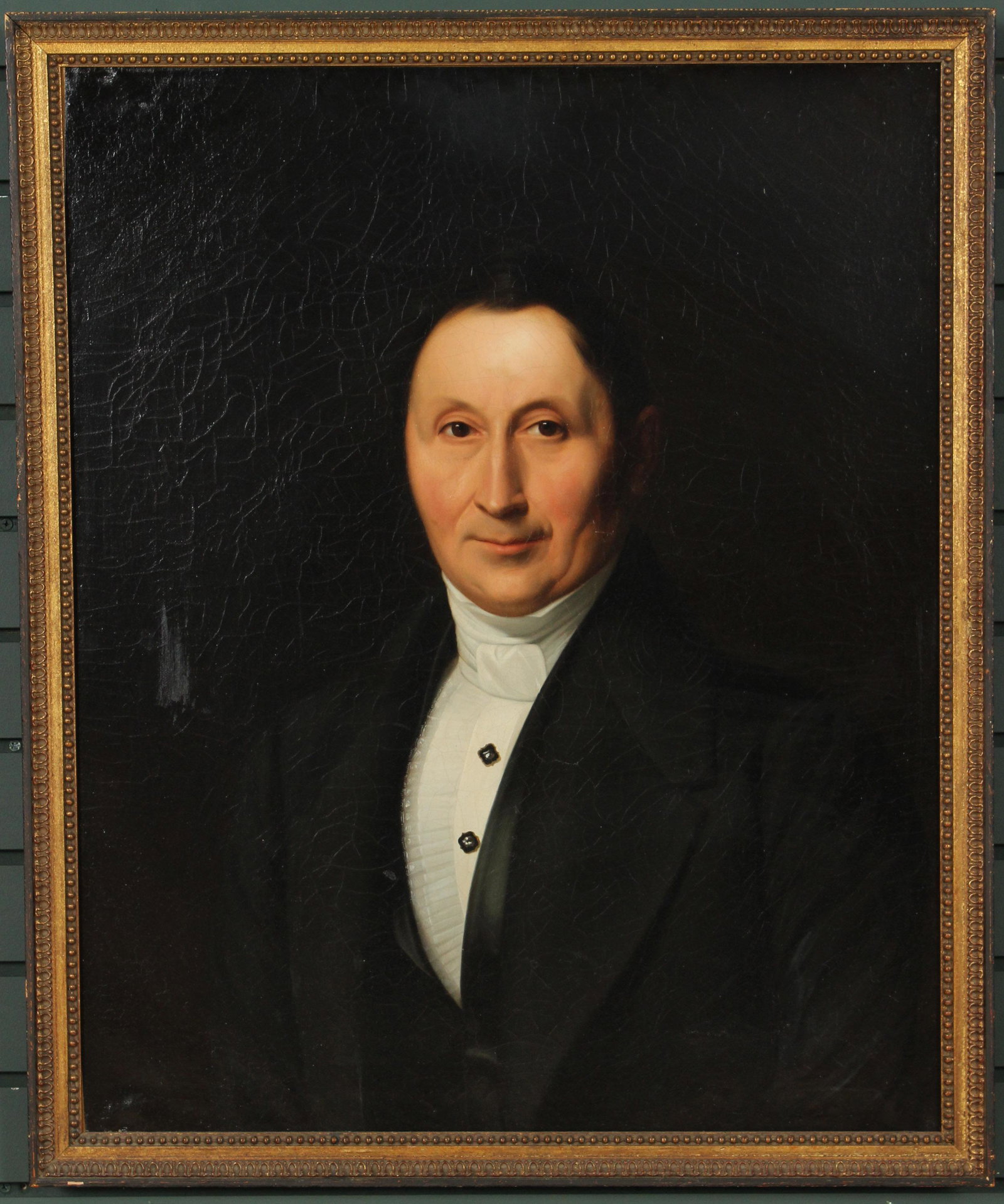 Antique 19th C Portrait of a Gentleman: Antique 19th C Portrait of a Gentleman. Size: Frame: 31" H x 25.75" W x 1.5" D; Sight: 28" H x 22.75" W