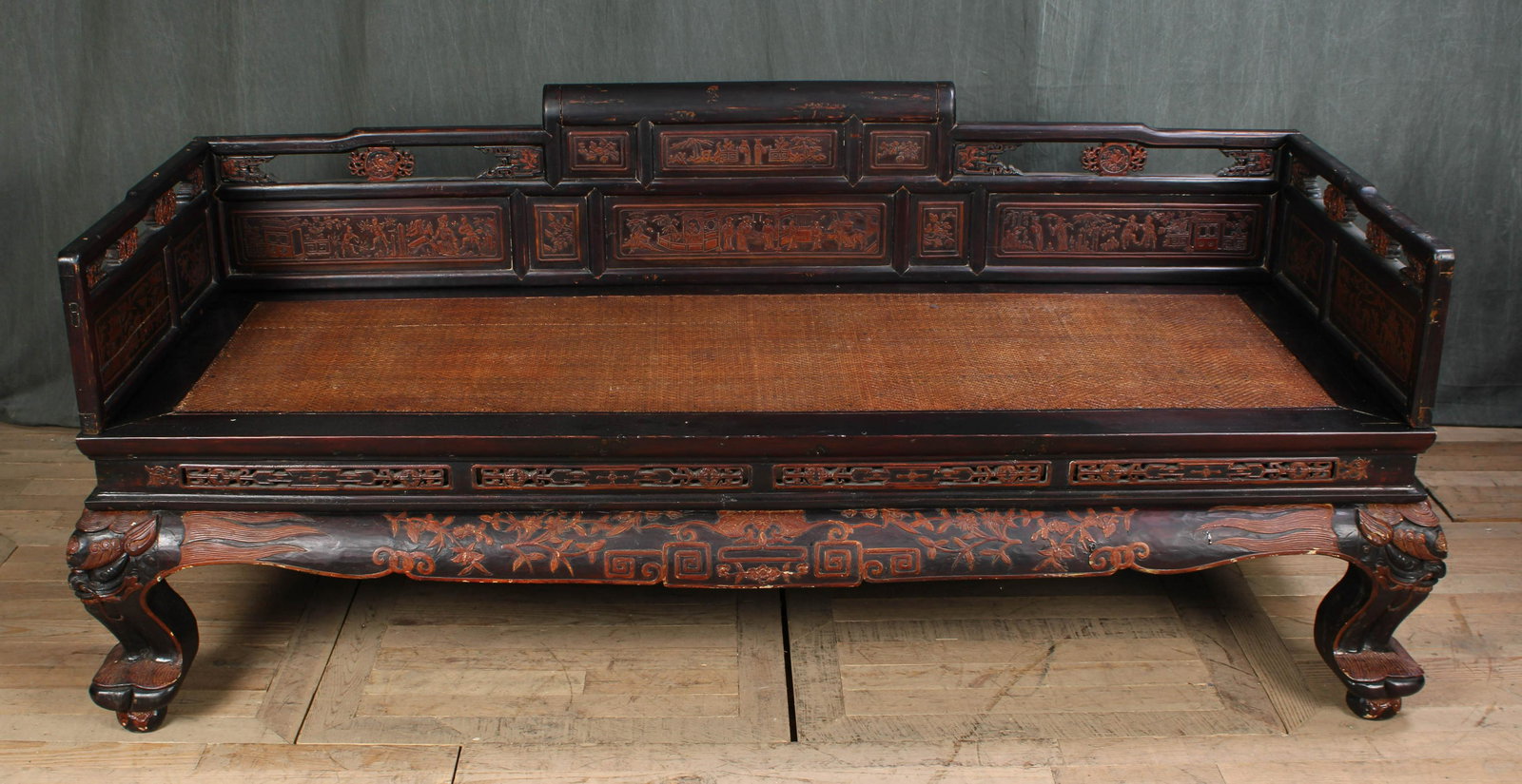 Chinese Carved Wood Daybed: Chinese Carved Wood Daybed Size: 20" deck height, 34" H x 81" W x 31.5" D