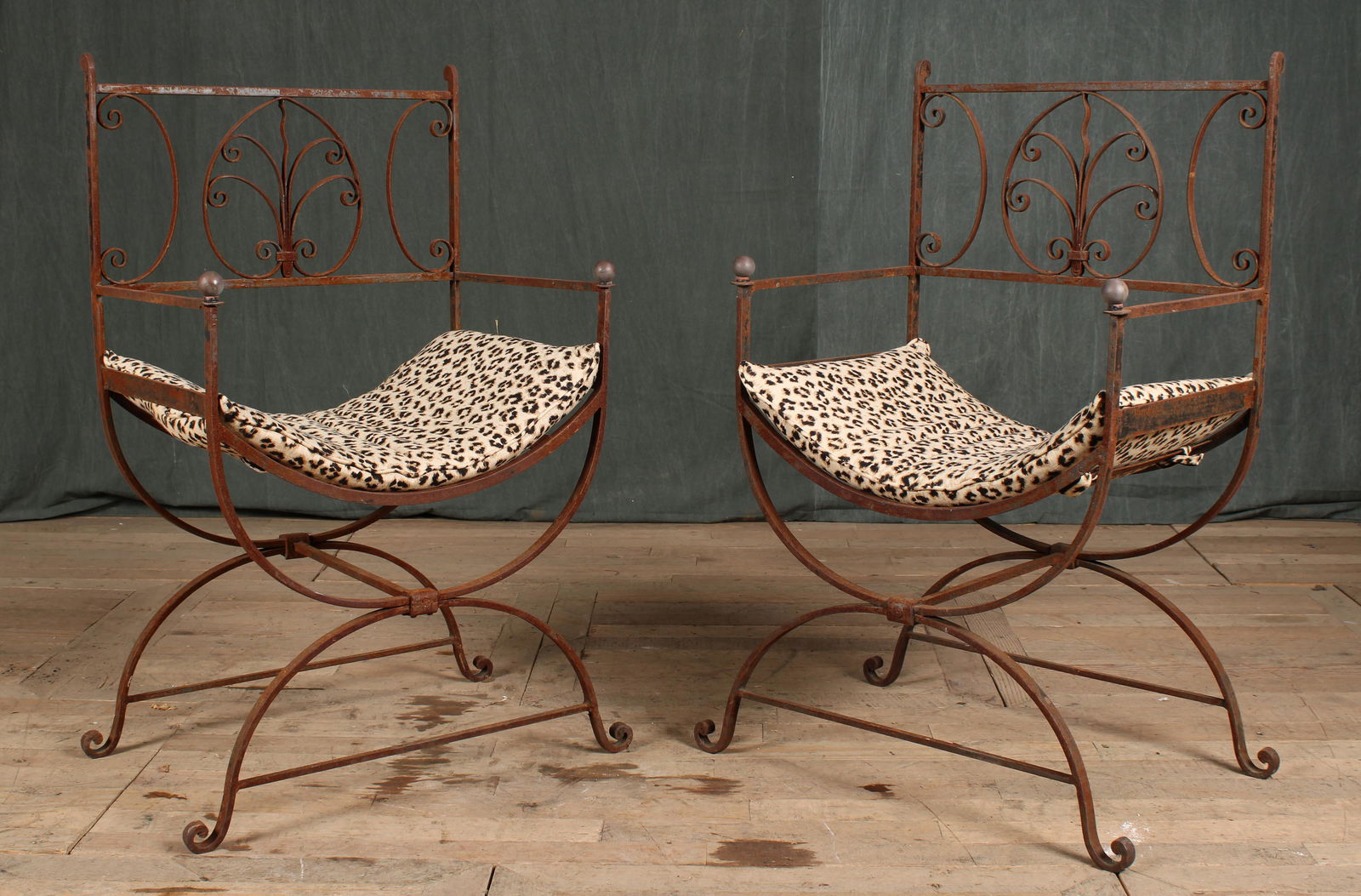Pair Wrought Iron Savonarola Style Chairs (1 of 8)
