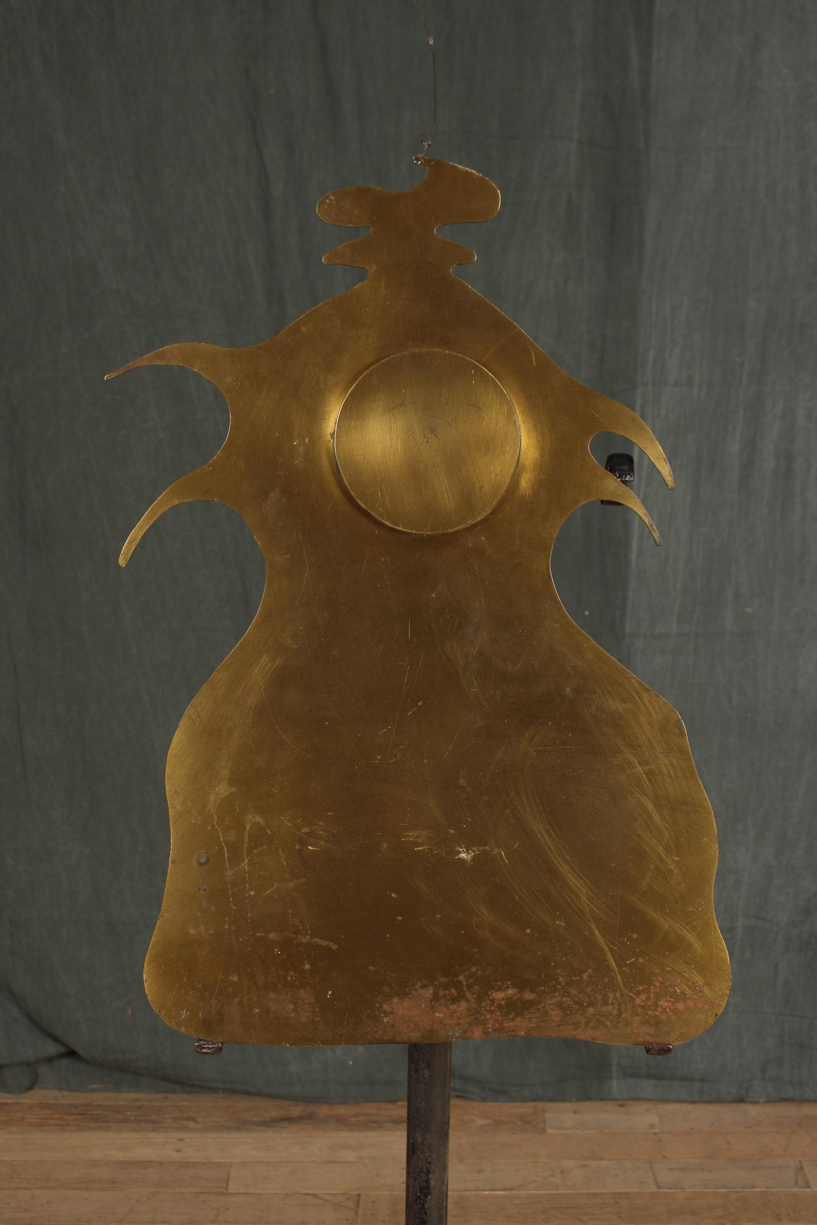 Abstract Modernism Style Pendant Sculpture: Abstract Modernism Style Pendant Sculpture. Bronze. Perhaps a gong or part of a chime. Size: 22" x 14.75"