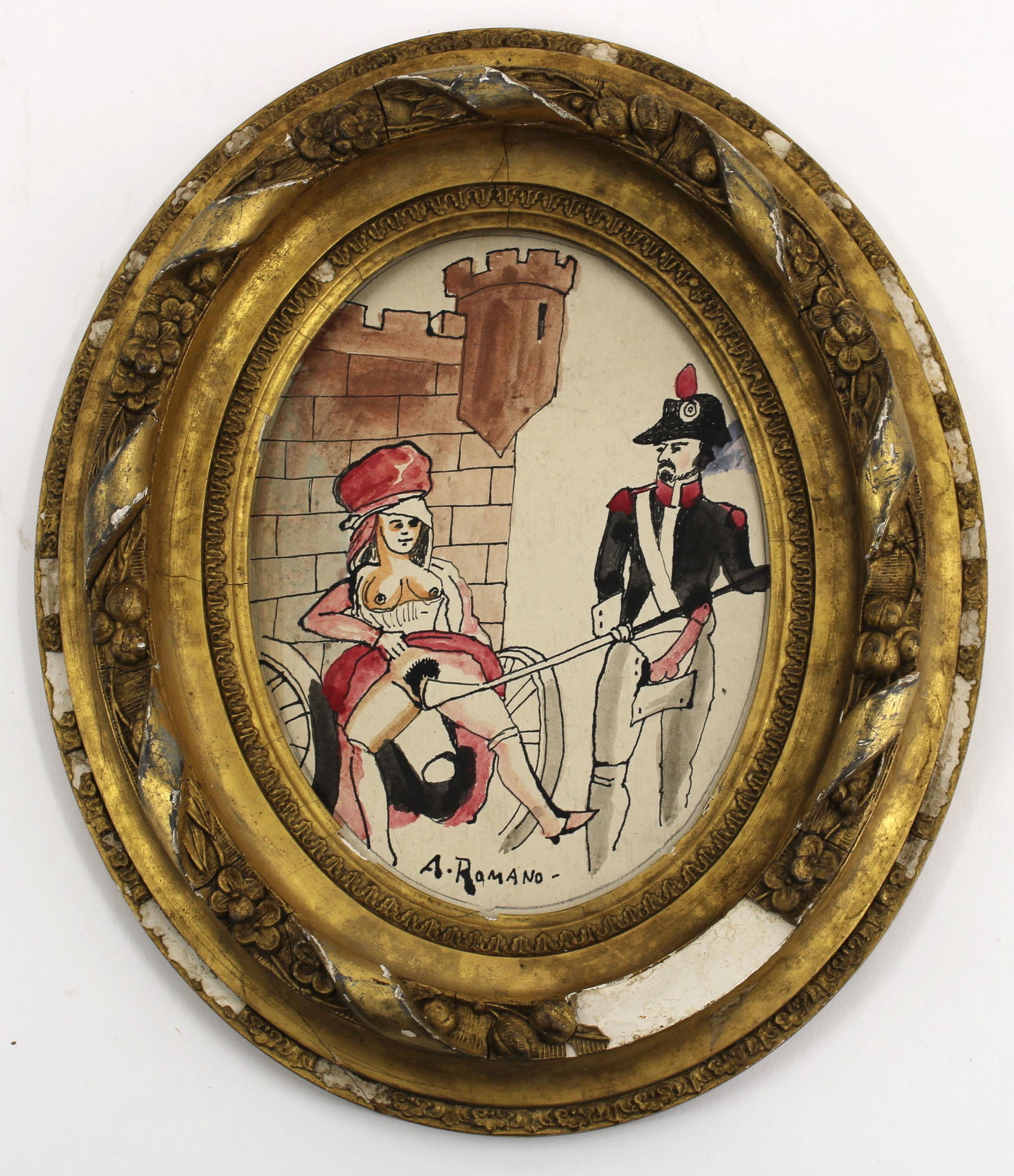 Antonio Romano Primitive Style Erotic Vignette: Antonio Romano (Italian/American, B. 1953) Size: 12.5"T x 11"W