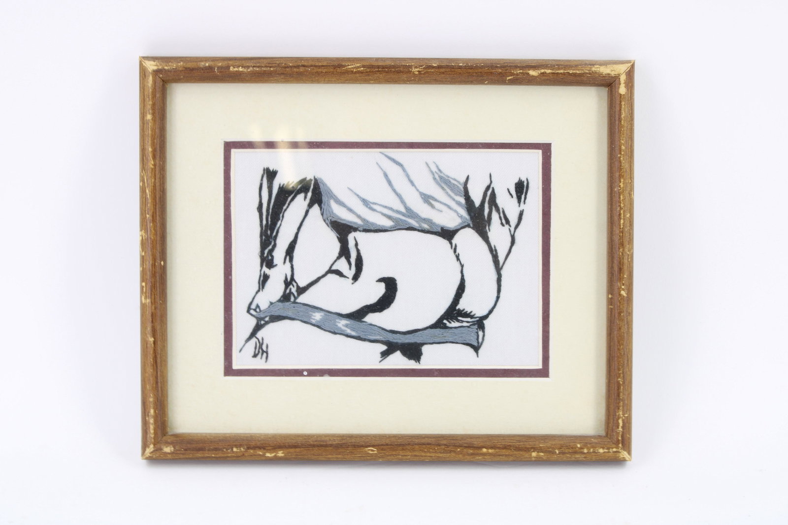 Erotic Beefcake Needlework Panel: Erotic Beefcake Floss Needlework Panel. Monogrammed DH. Estate found. Size: frame 9"T x 11"W, image 4.75"T x 6.75"W