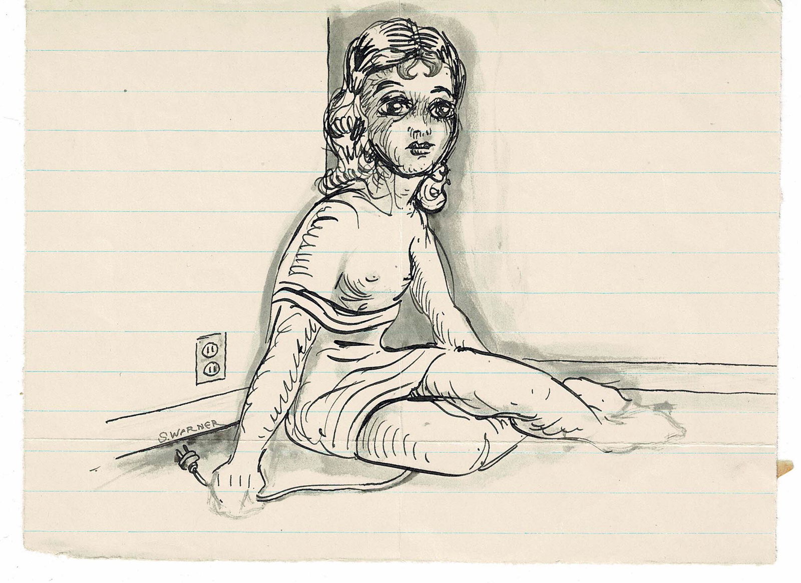 Art Brut Tech Commentary Drawing, Signed S. Warner (1 of 1)