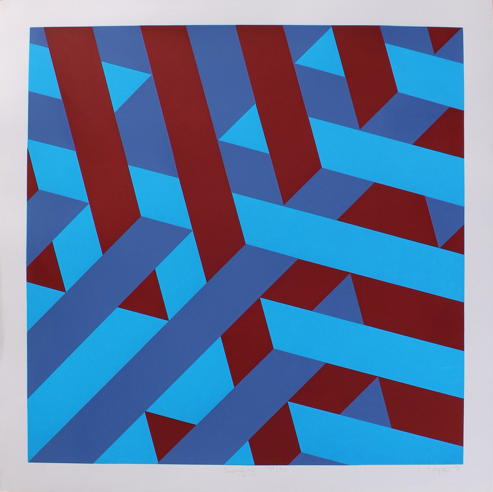 Vintage 1972 Op Art Print: Signed Taylor. Bearing stamp for Galerie Lahumiere SHEET SIZE: 25.25"H X 25.25"W