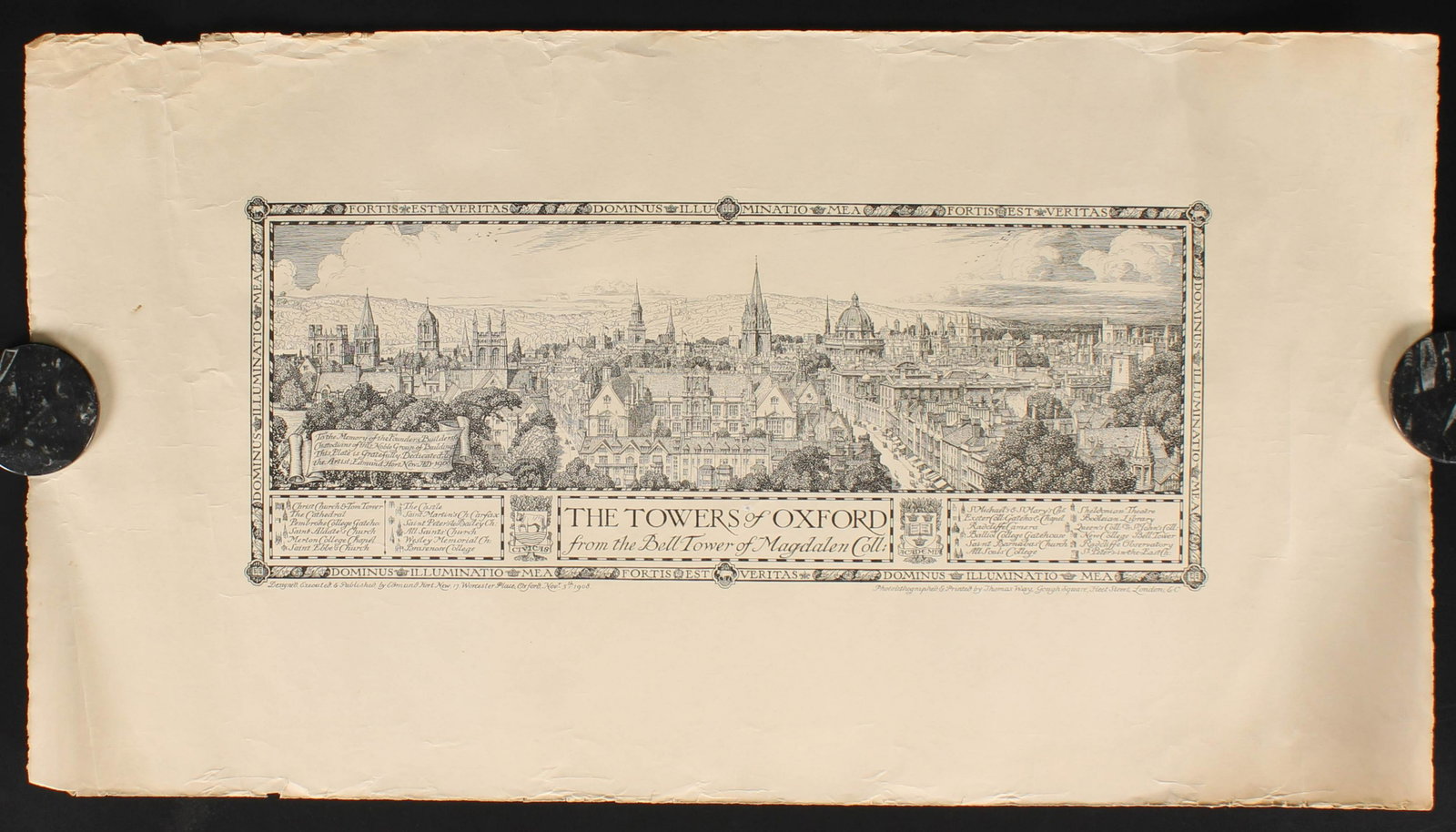 Towers of Oxford Lithograph, Edmund Hort, 1908: Towers of Oxford Lithograph, Edmund Hort, 1908. Gotham Book Mart & Gallery. Size: 16.5"T x 30"W
