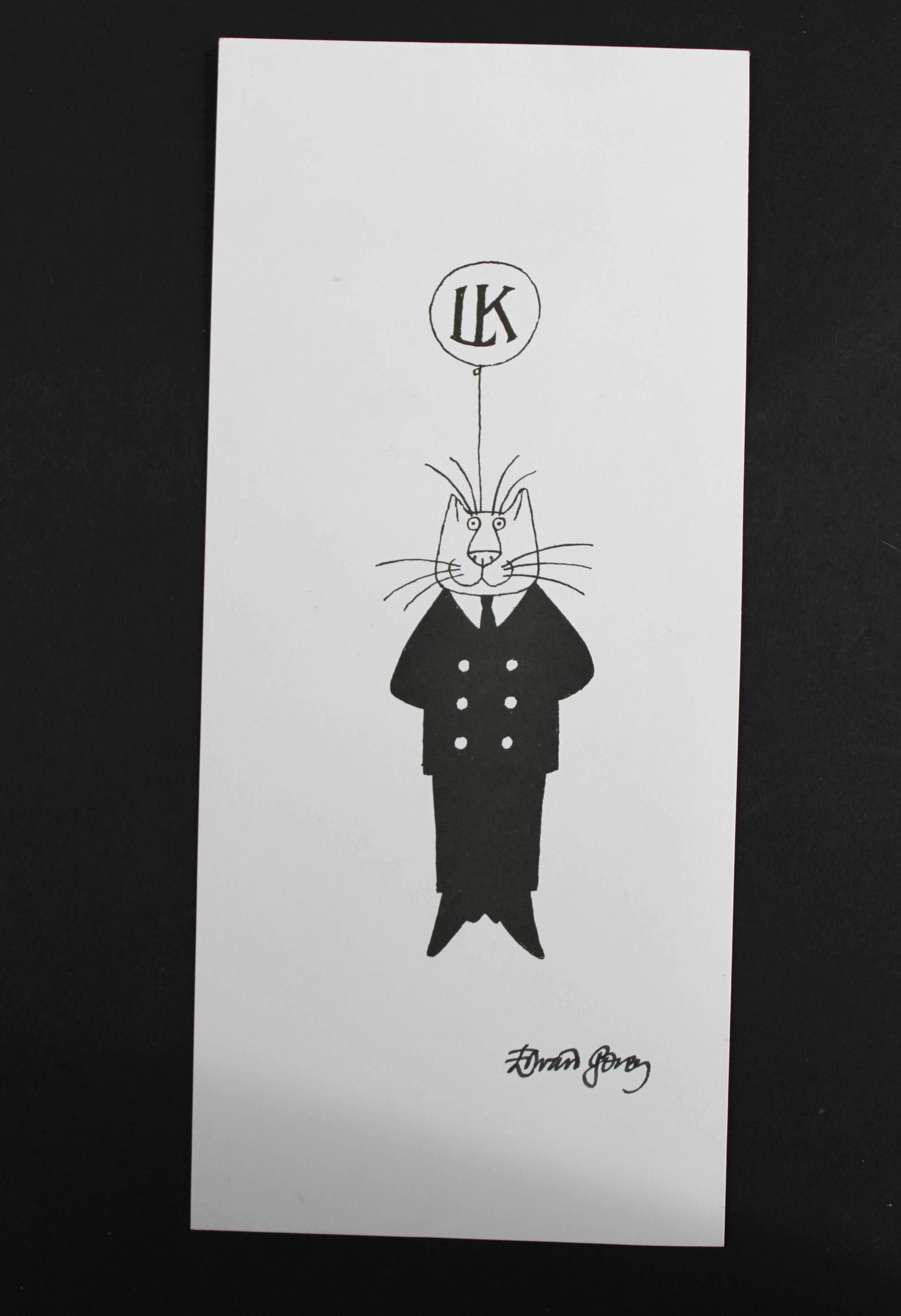 Signed Gorey, Lincoln Kirsten 80th Birthday Card: Signed Edward Gorey, Lincoln Kirsten 80th Birthday Celebration Supporter's Thank You Card. Size: 9.5"H x 4.25"W
