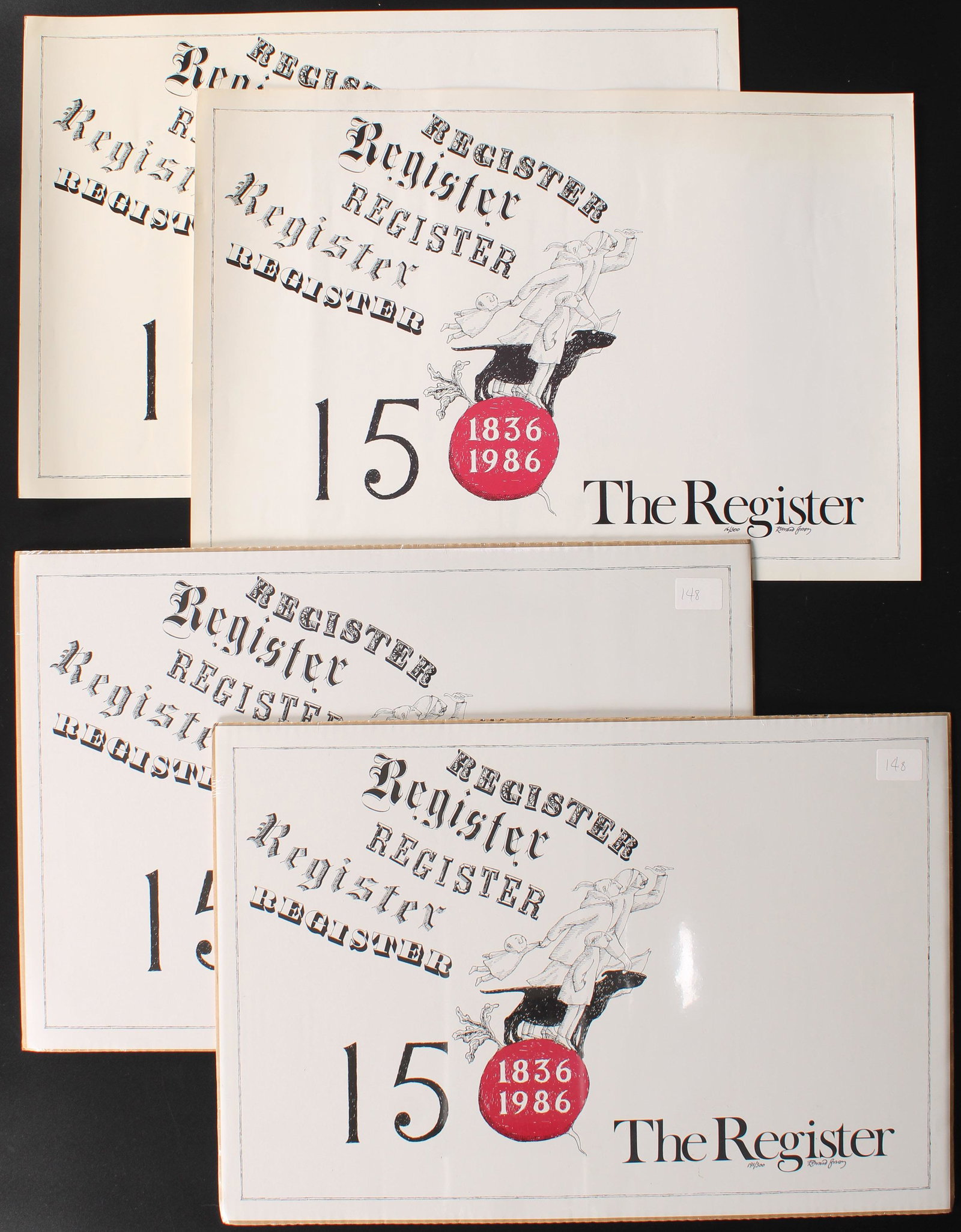 150th Anniversary, The Register, 4 Pcs of a Series: Poster celebrating the 150th Anniversary, The Register, 4 Pcs of a Series of 300, Numbered 16, 20, 190, 191 size: 16"T x 23.5"W
