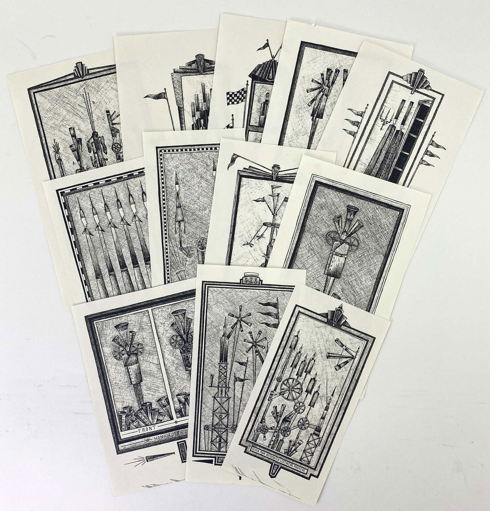 Unknown Artist, 12 Signed Modernist Etchings (1 of 5)