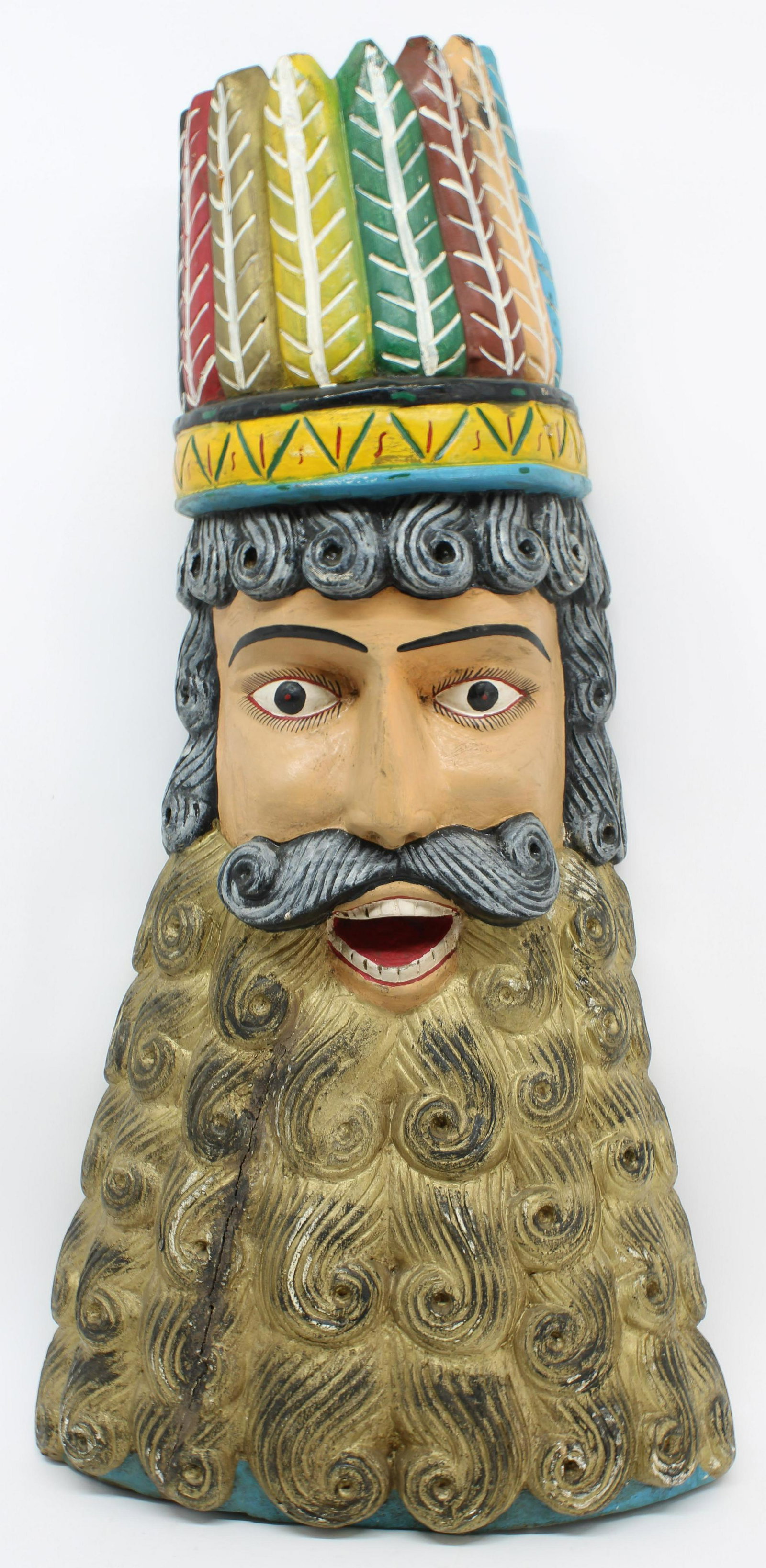Conquest of Mexico Dance Mask: Conquest of Mexico Dance Mask. Carved and painted wood. Size: 31"T x 16.5"W x 7"D