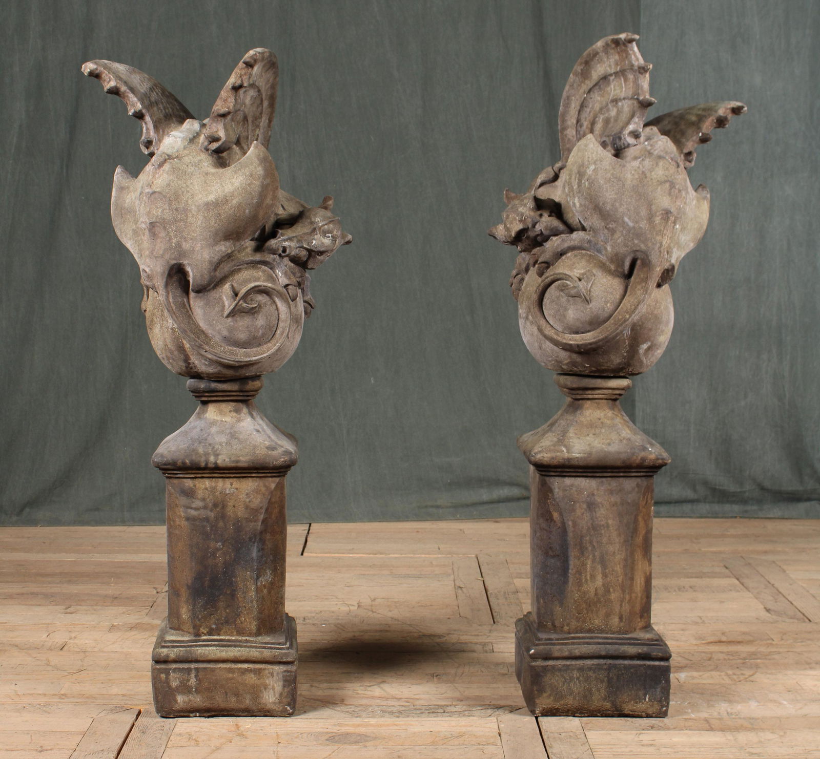 Pair Cast Stone Fantasy Dragon Entryway Finials (1 of 20)
