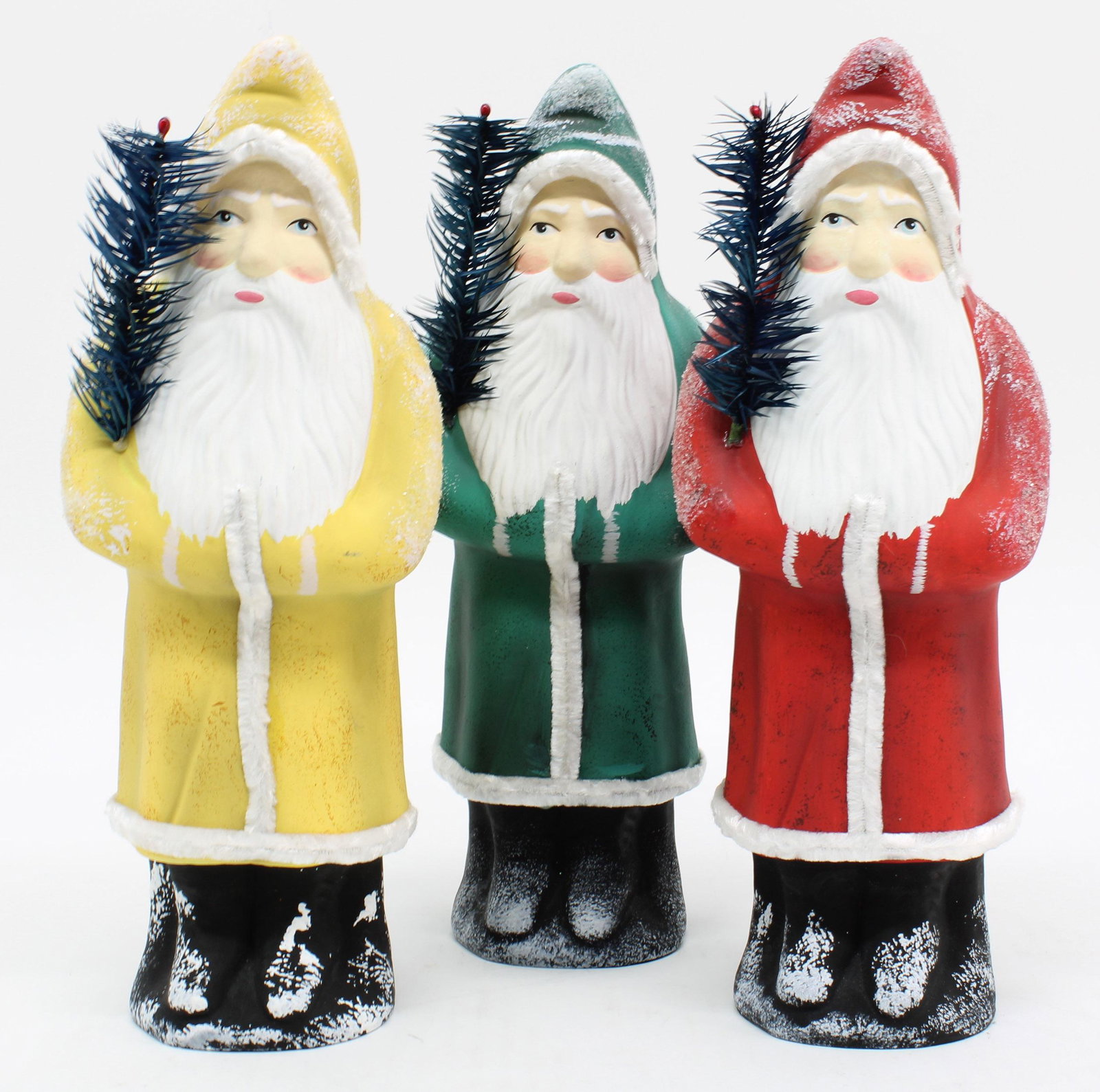 Trio of Vintage Santas: Three hollow form Santas by Victor Trading Co. From a single owner collection. Size: 11.25"T x 4"W x 3"D