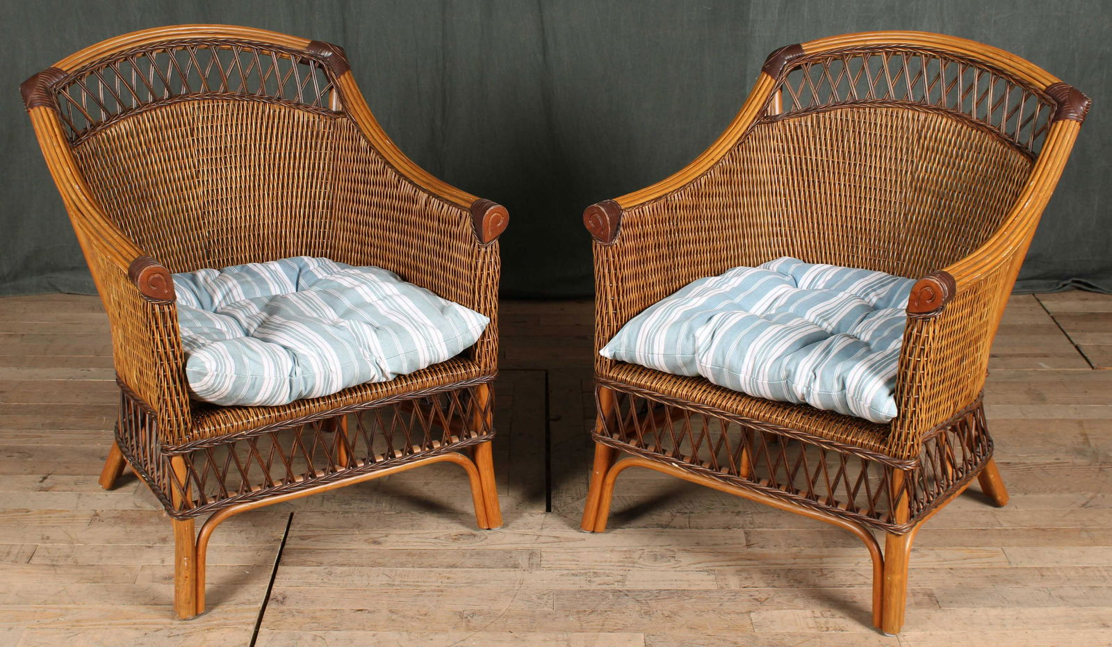 Pair of Island Style Wicker & Rattan Arm Chairs (1 of 6)