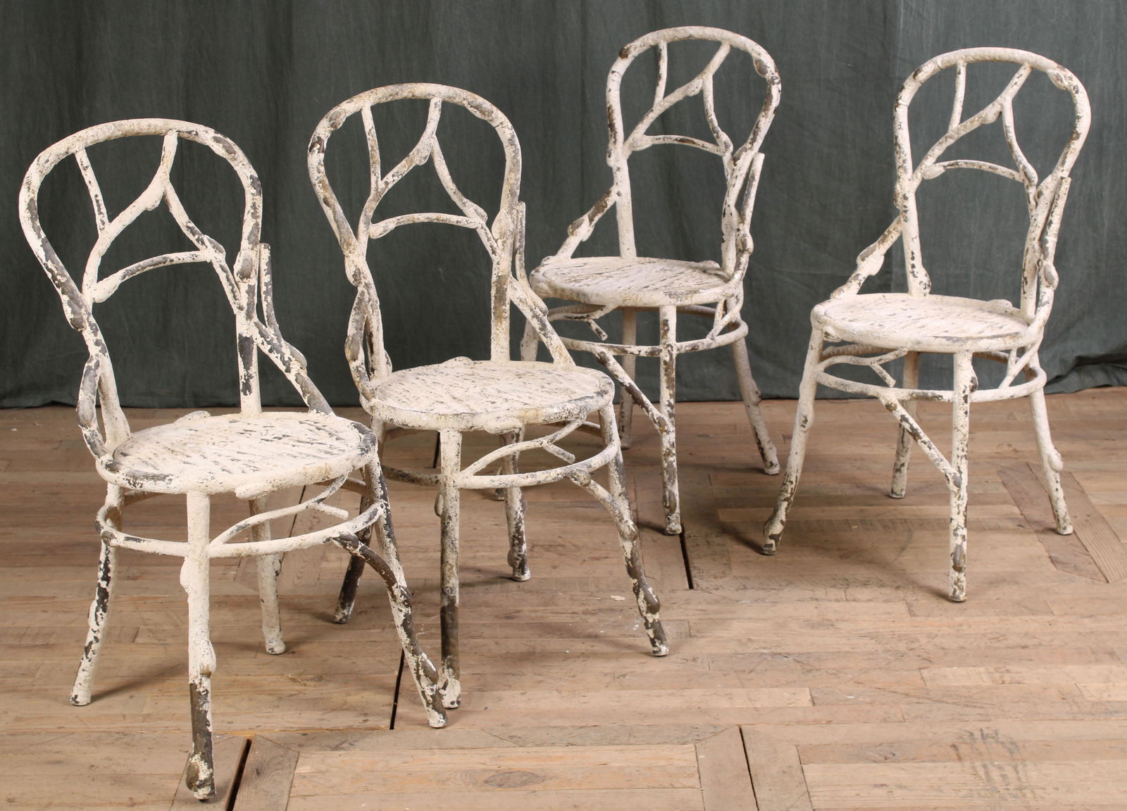 Set of 4 Metal Faux Bois Garden Chairs (1 of 5)