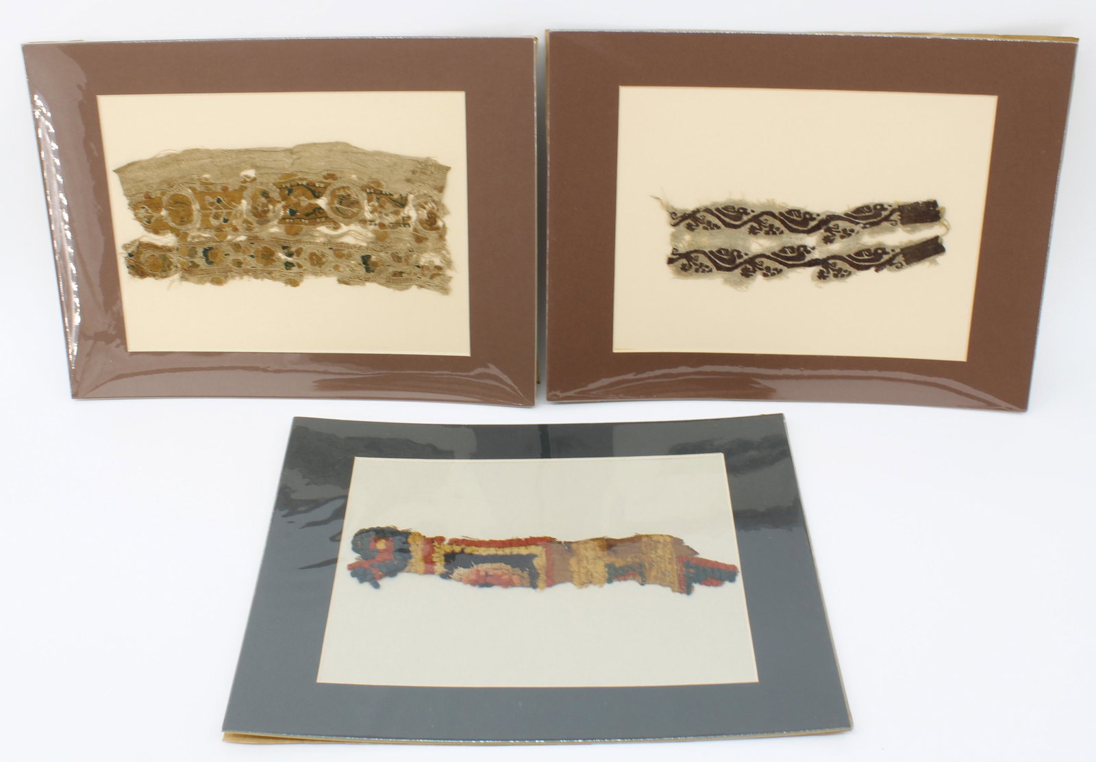 Coptic Textiles, Trio of Fragments, Egyptian: Coptic Textiles, Trio of Fragments, Egyptian. Size: Matte 12"T x 16"W, View 8.5"T x 11.5"W