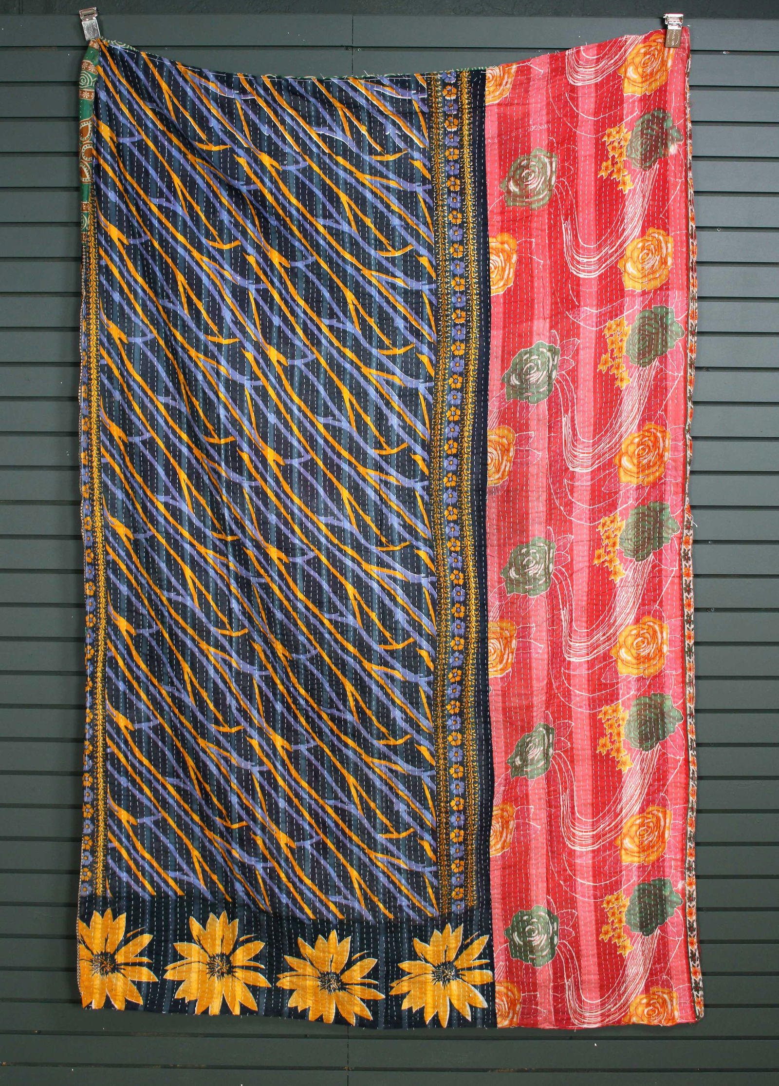 Rajasthani Kantha Quilt, Throw, Blanket Black (1 of 2)