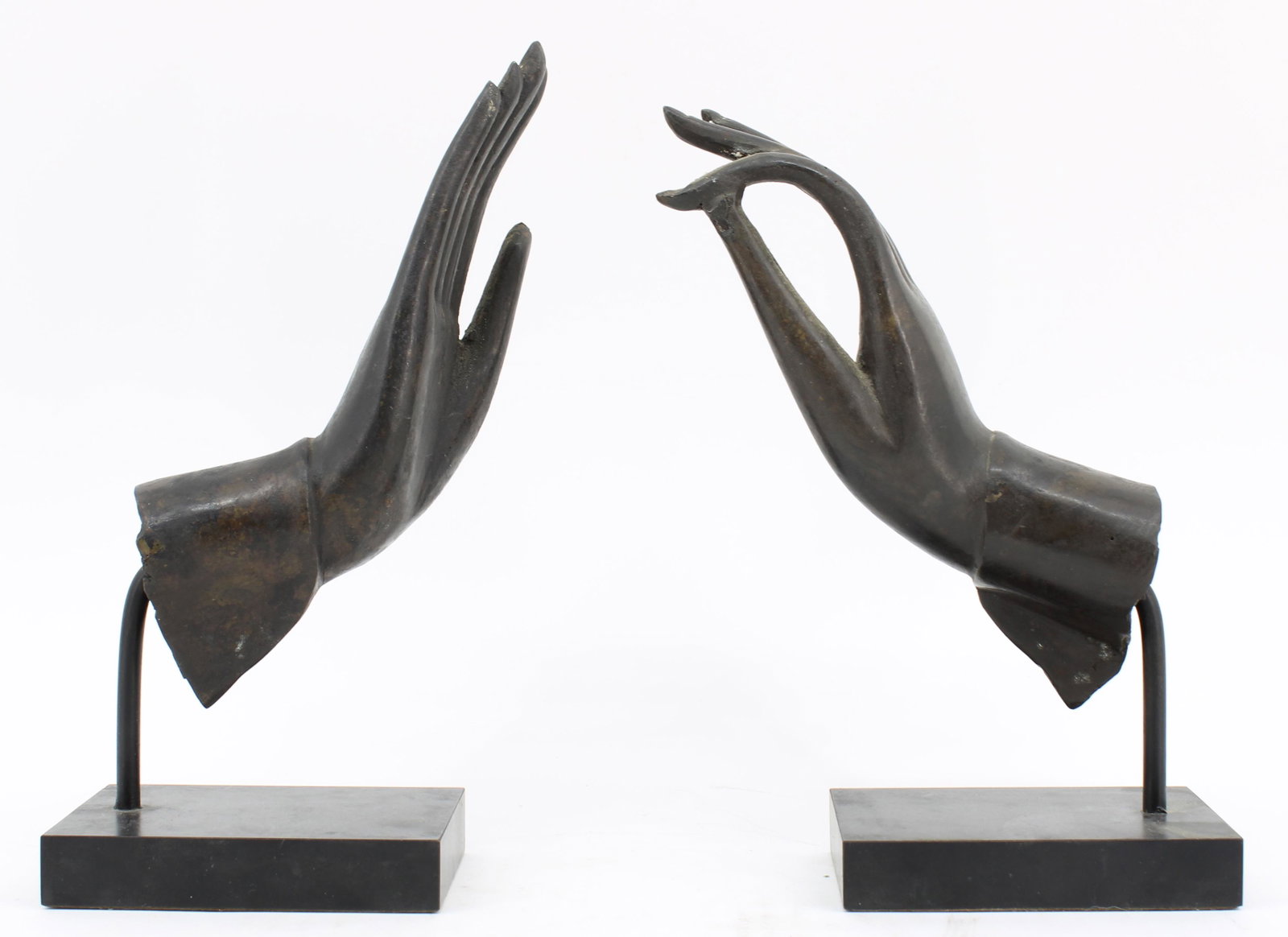 Elegant Bronze Buddha Hands: Elegant Bronze Buddha Hands. Size: 9"T & 8.25"T, base 4"W x 2.75"D