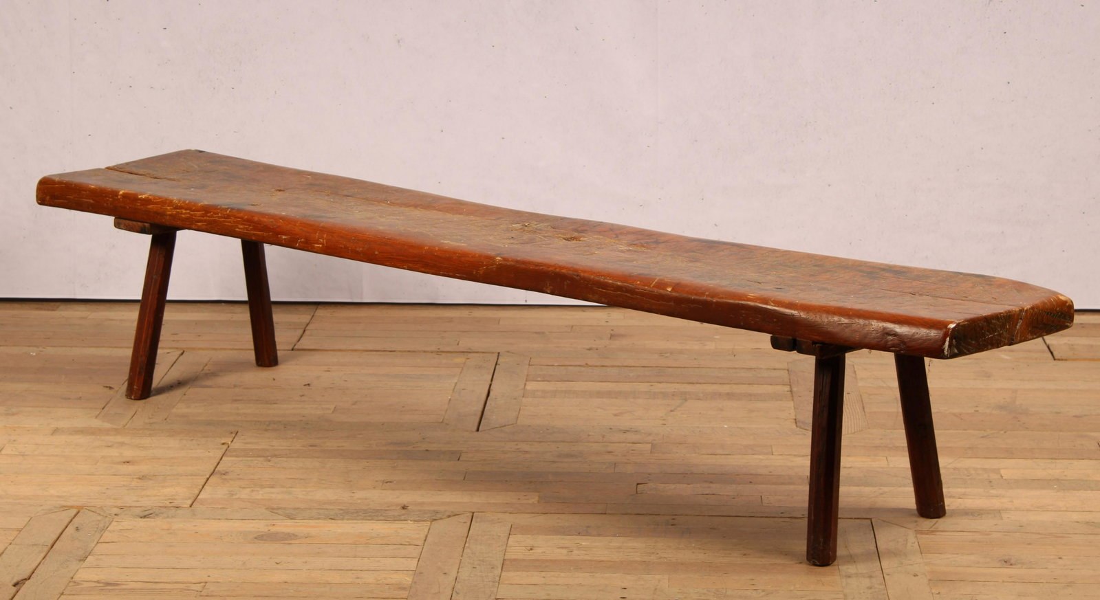 19th C. Slaughter Bench: A large scale 19th century slaughter bench with thick slab top and chamfered legs. Size: 19"H x 99"W x 17"D