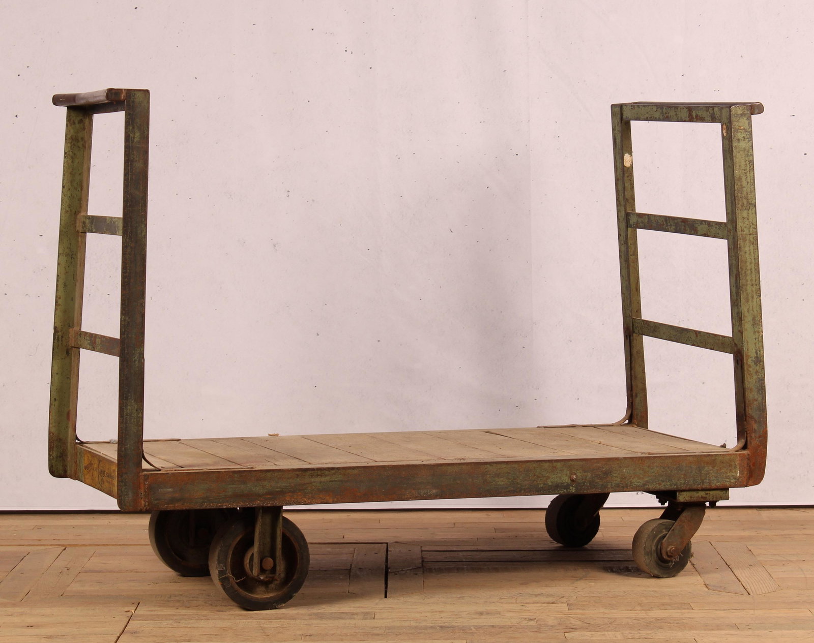 Vintage Industrial Platform Gondola Cart: Vintage Industrial Platform Gondola Cart. Size: 42" H x 24" W x 57" L