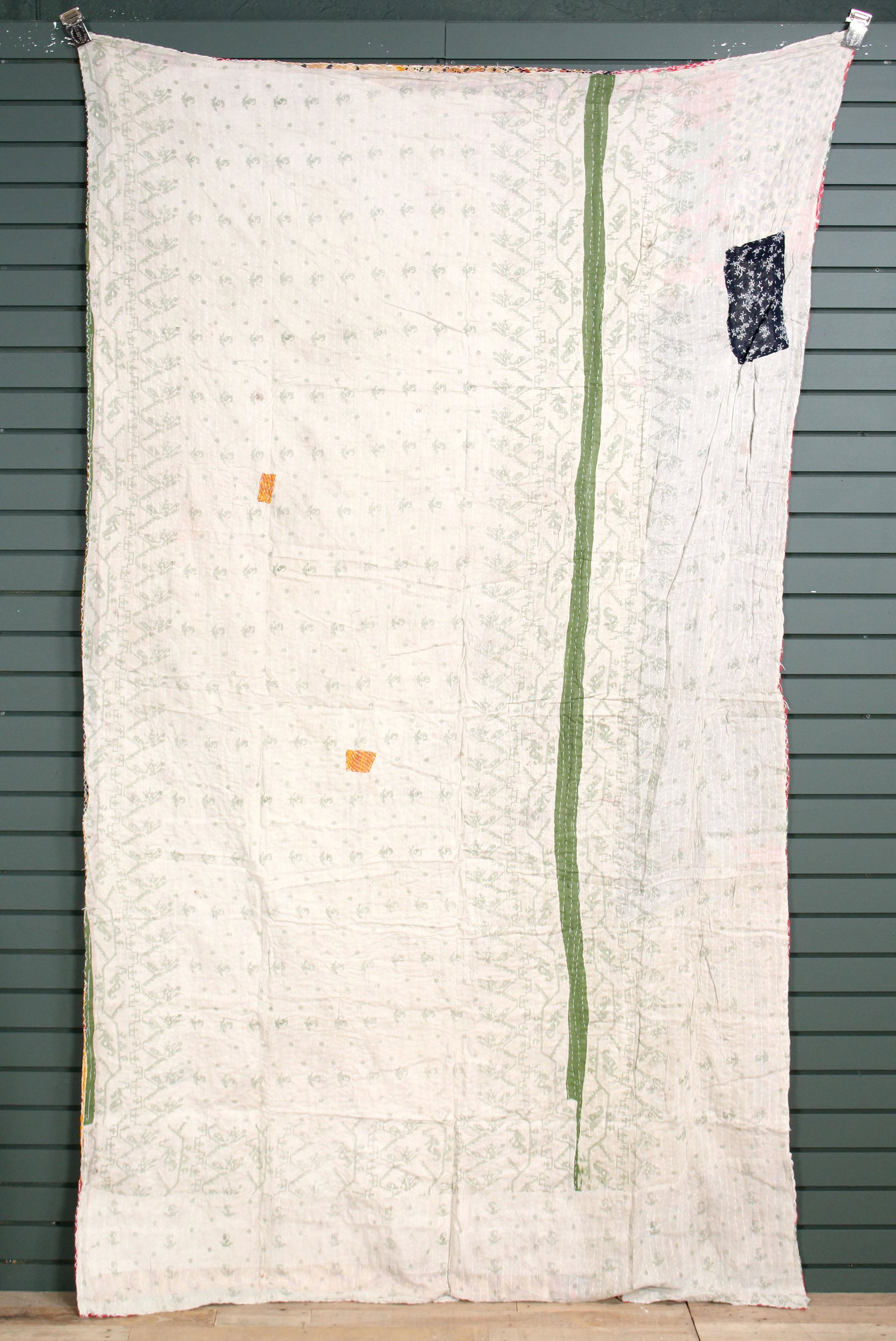 Rajasthani Kantha Quilt, Throw, Blanket White: Rajasthani Kantha Quilt Throw, Blanket, Wrap. Made from washed and recycled vintage sarees. Cotton. Size: 52"W x 98"H