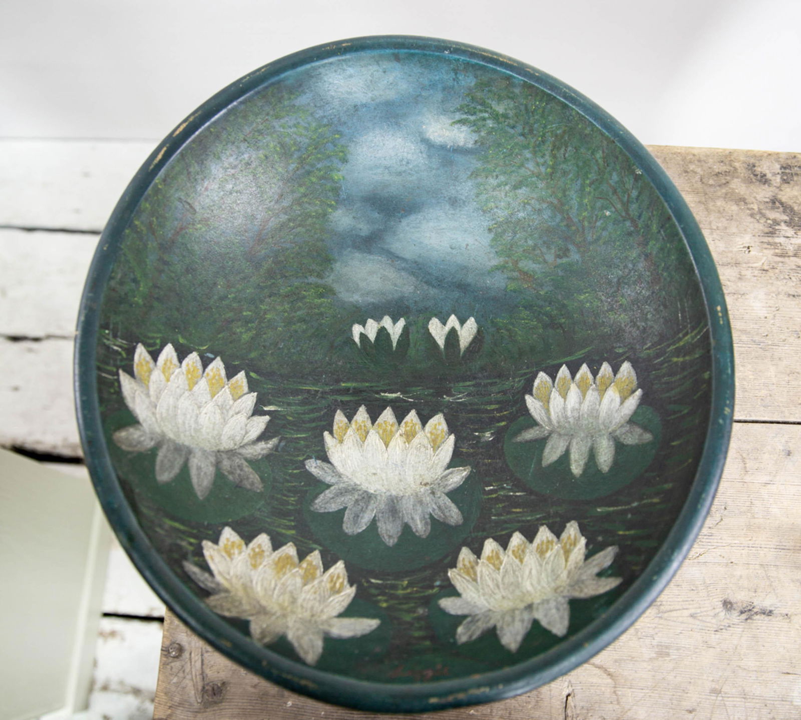 Trio of Wooden Paint Decorated Dough Bowls (1 of 7)