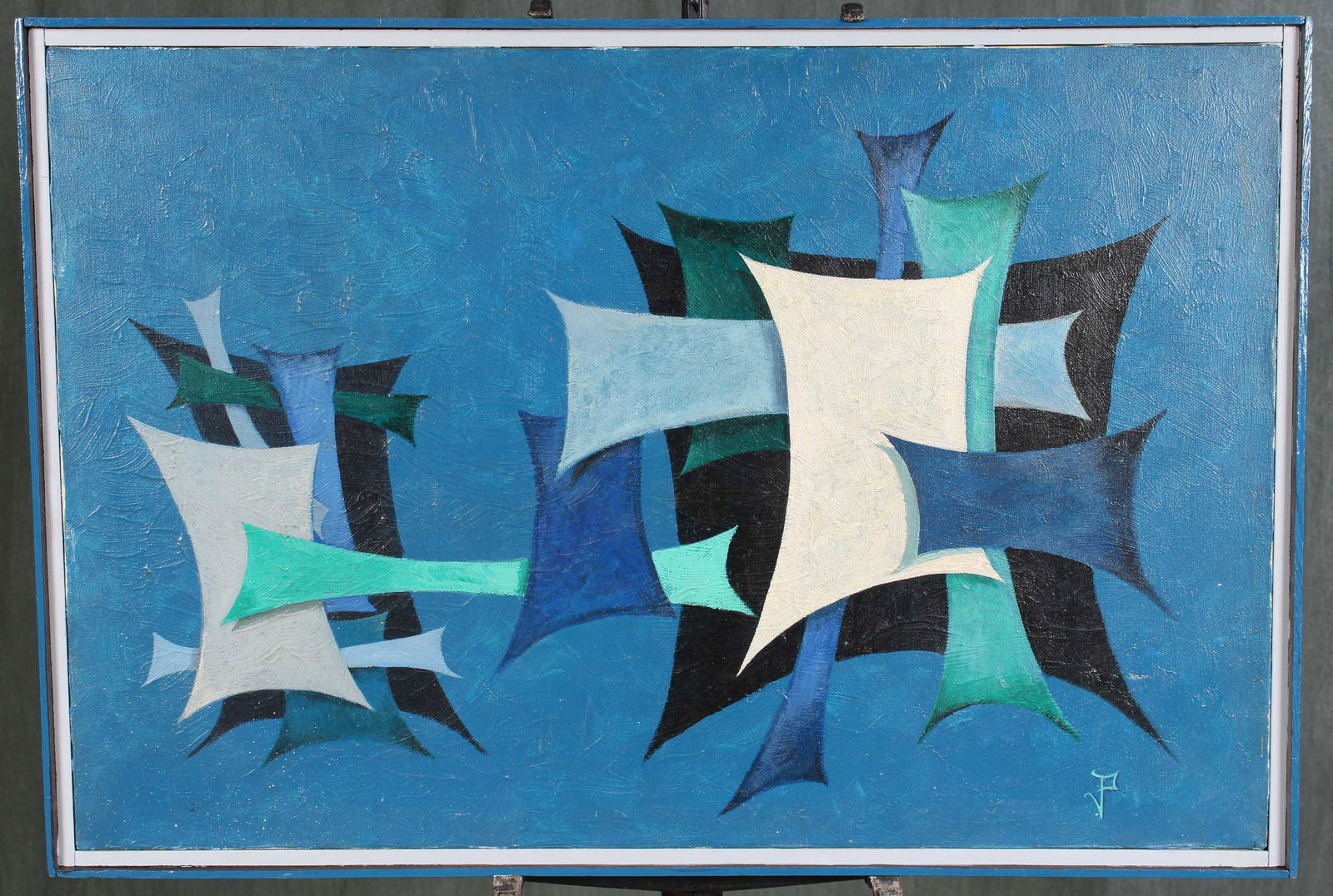 MCM Abstract Modern Painting Monogrammed JP (1 of 6)