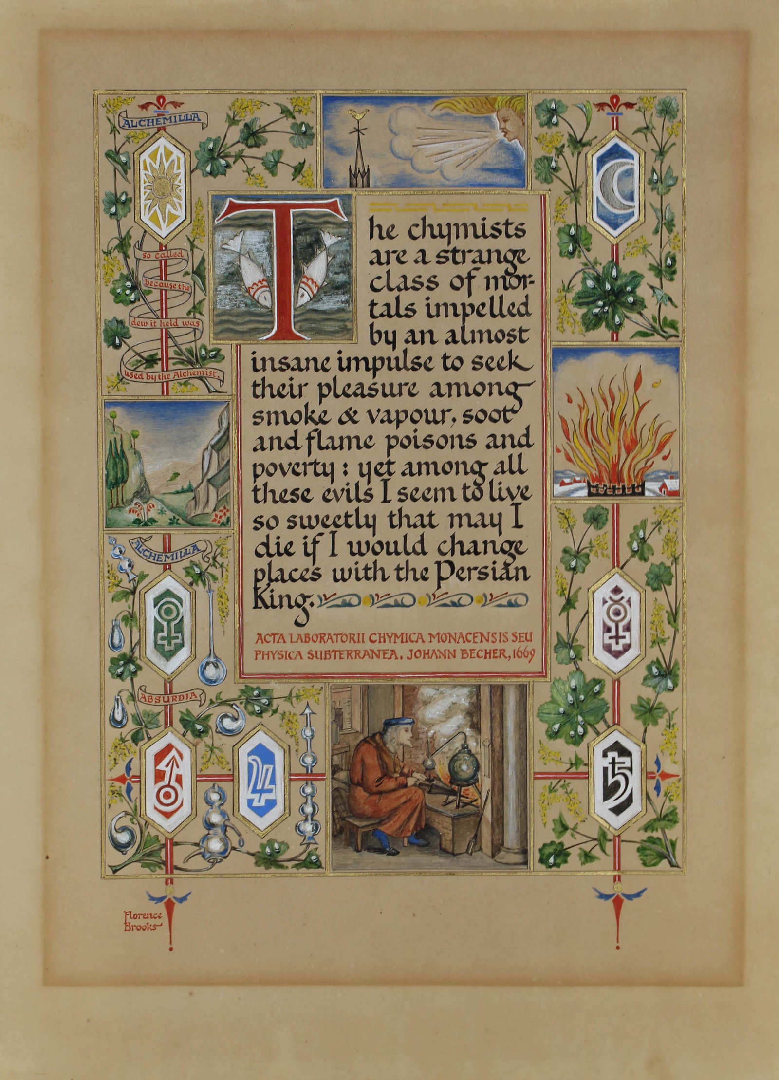 Illuminated Page, The Chymists are a Strange Class: Illuminated Page, The Chymists are a Strange Class. Hand drawn reproduction after the antique by Florence Brooks. Size: 15.5"T x 11"L