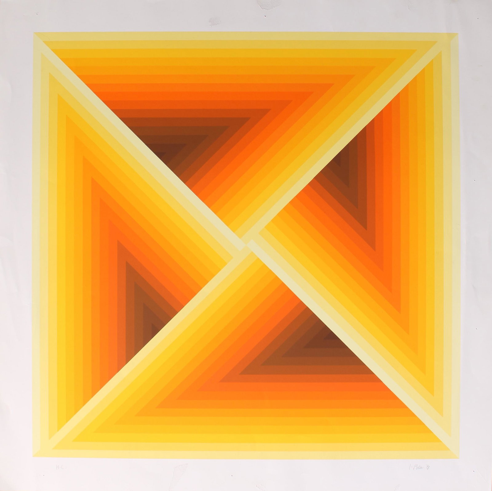 Vintage 1973 Op Art Print, Signed: Pencil signed '73. Size: 27.5"H X 27.5"W