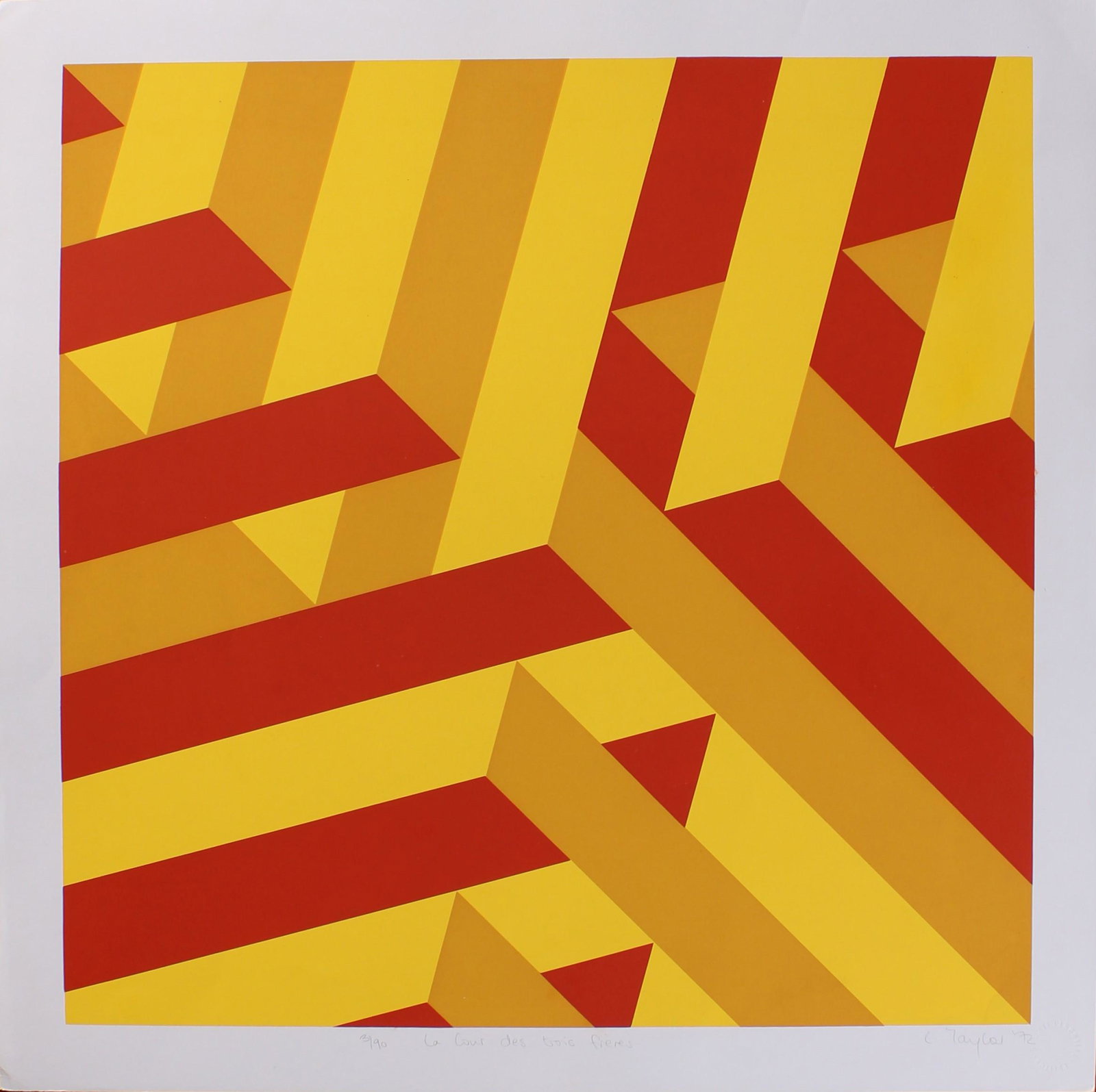 Vintage 1972 R Taylor Op Art Print: Signed R. Taylor SHEET SIZE: 25.25"H X 25.25"W