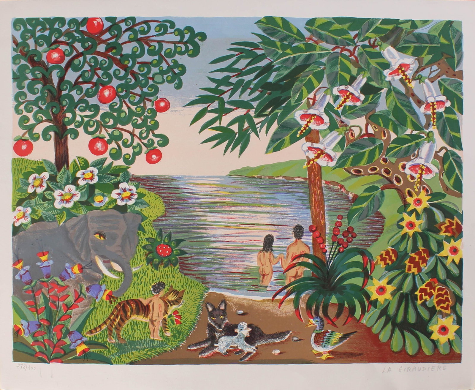 Vintage Madeleine La Giraudiere Serigraph: Vintage Madeleine La Giraudiere Serigraph. Size: 22.5"H X 27.5"W