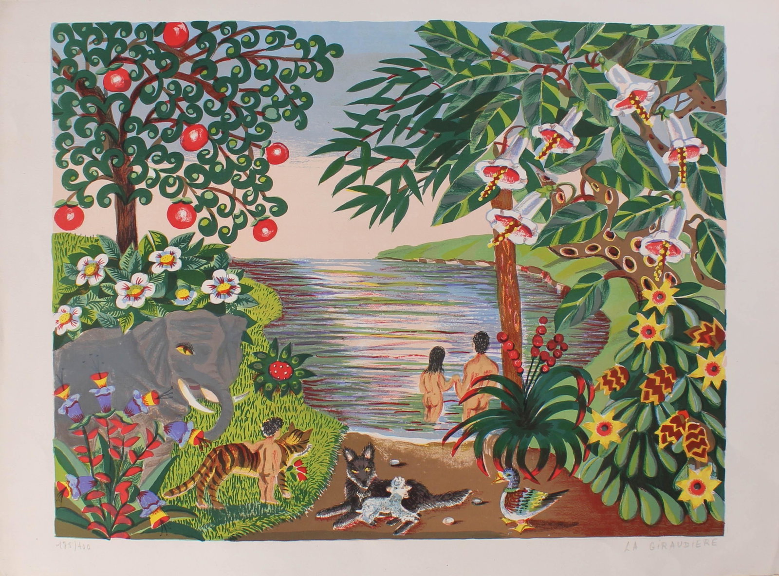 Vintage Madeleine La Giraudiere Serigraph: Vintage Madeleine La Giraudiere Serigraph. Size: 22.5"H X 30.25"W