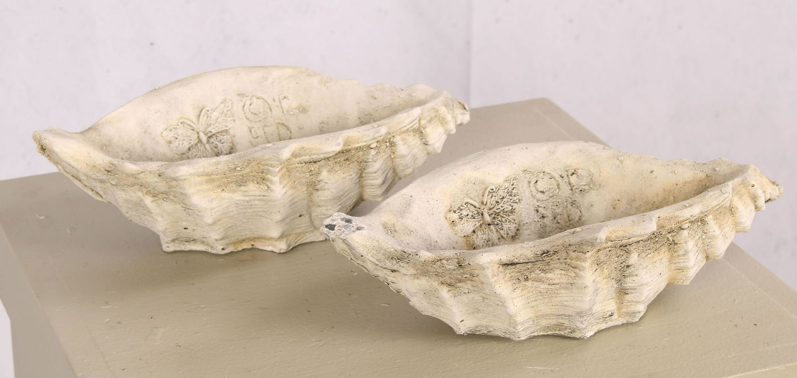 Pair of Cast Stone Clam Shell Form Planters (1 of 10)