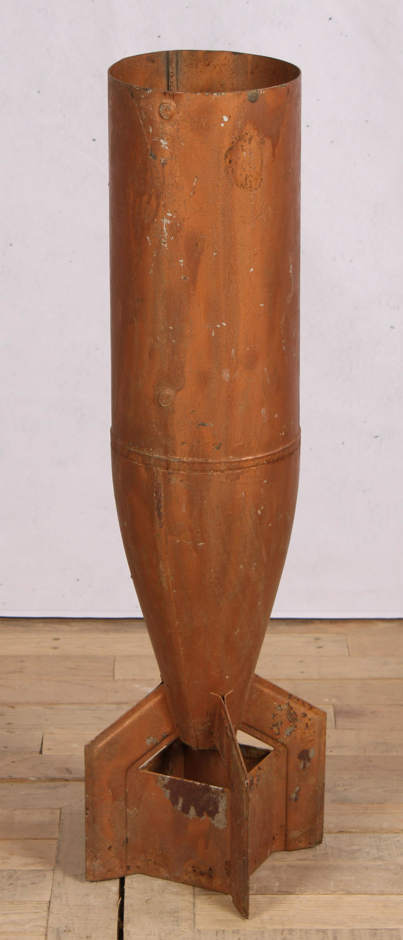 Industrial Style Ordinance Shell Planter: Industrial Style Ordinance Shell Planter. Measured: H 36" x W 8" x D 8"