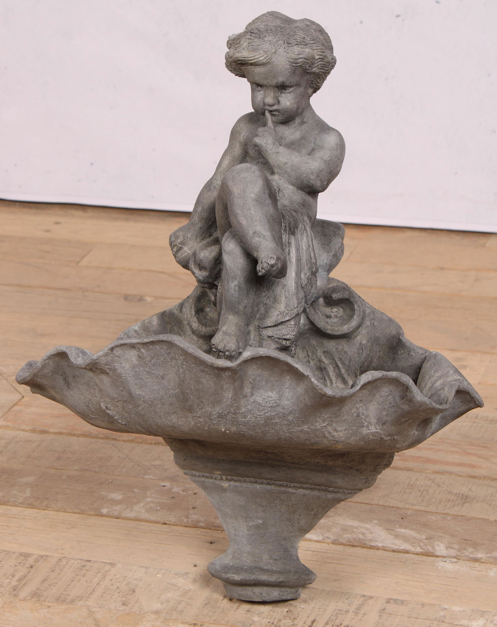 English Lead Cherub on a Shell Wall Fountain (1 of 7)