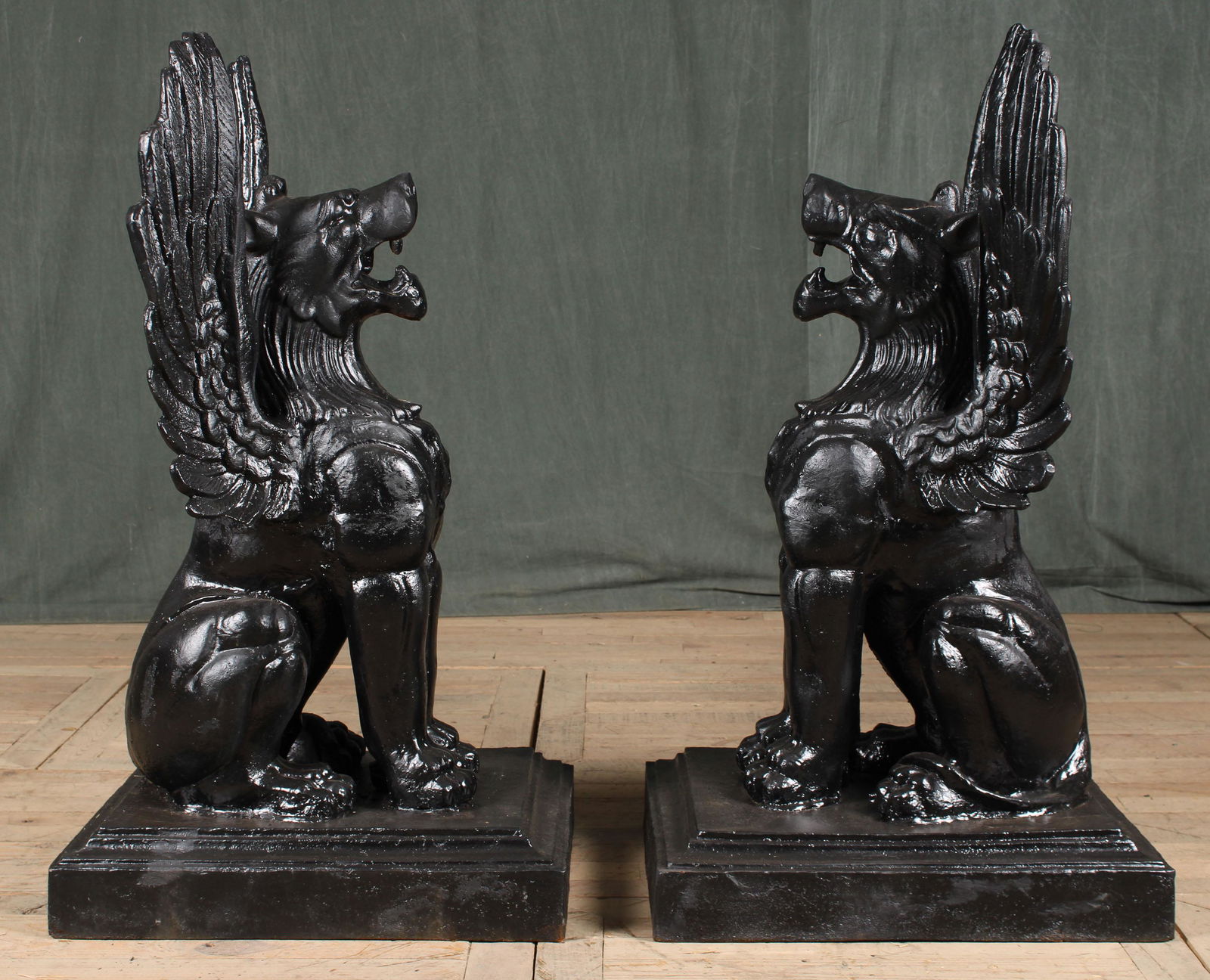 Pair Grand Scale Cast Iron Winged Griffins (1 of 7)
