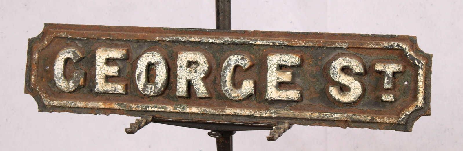 Antique English Street Sign, Cast Iron: An antique English cast iron street sign "George Street" Size: 7.5"H x 33.5"W