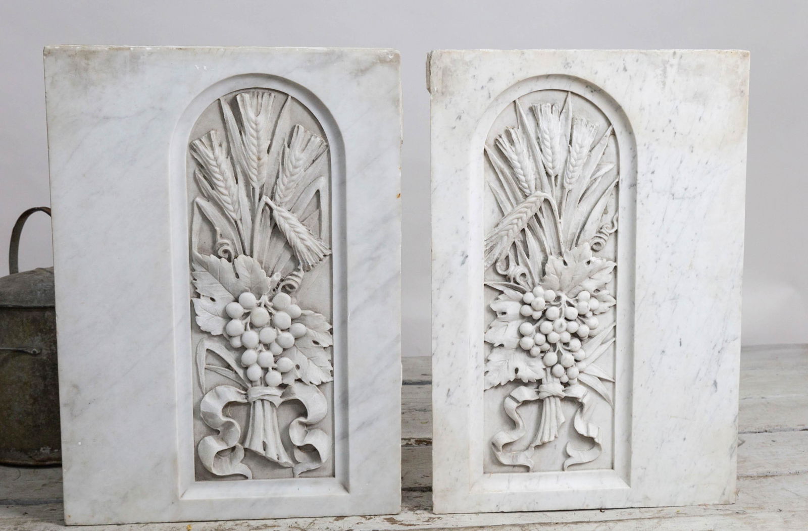 Pair Architectural Relief Carved Marble Panels (1 of 3)