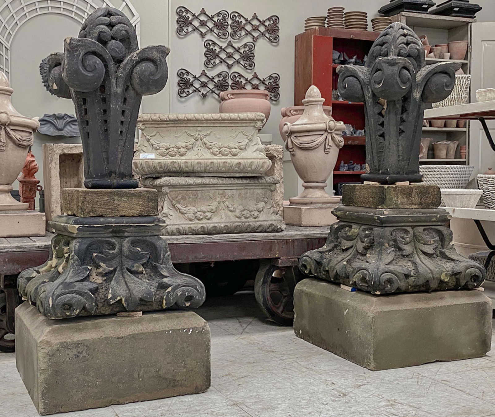 Pair Antique English Carved Stone Gothic Finials (1 of 3)