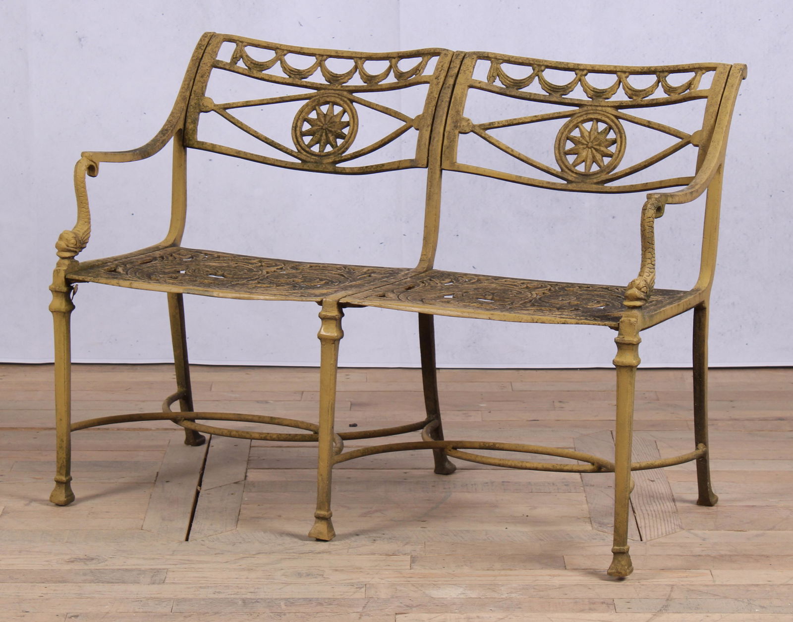 Vintage Neoclassical Cast Metal Garden Bench (1 of 7)