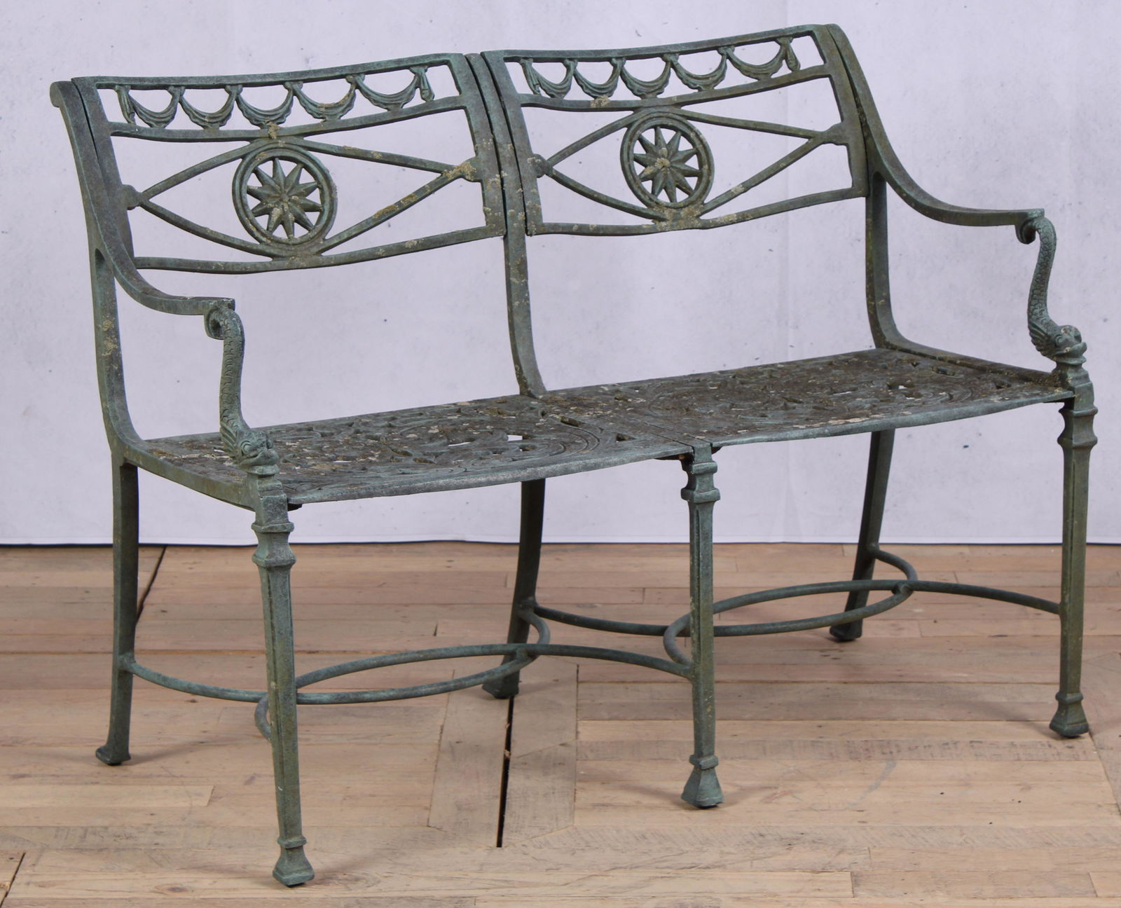 Vintage Neoclassical Cast Metal Garden Bench (1 of 6)