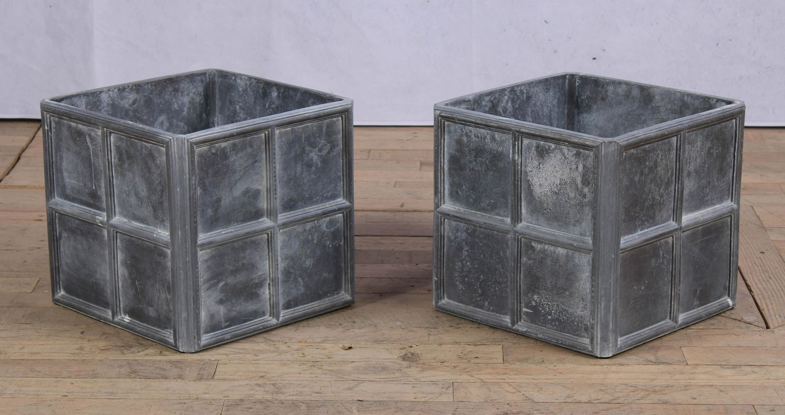 Pair Window Pane Cube Planters, English Lead (1 of 5)