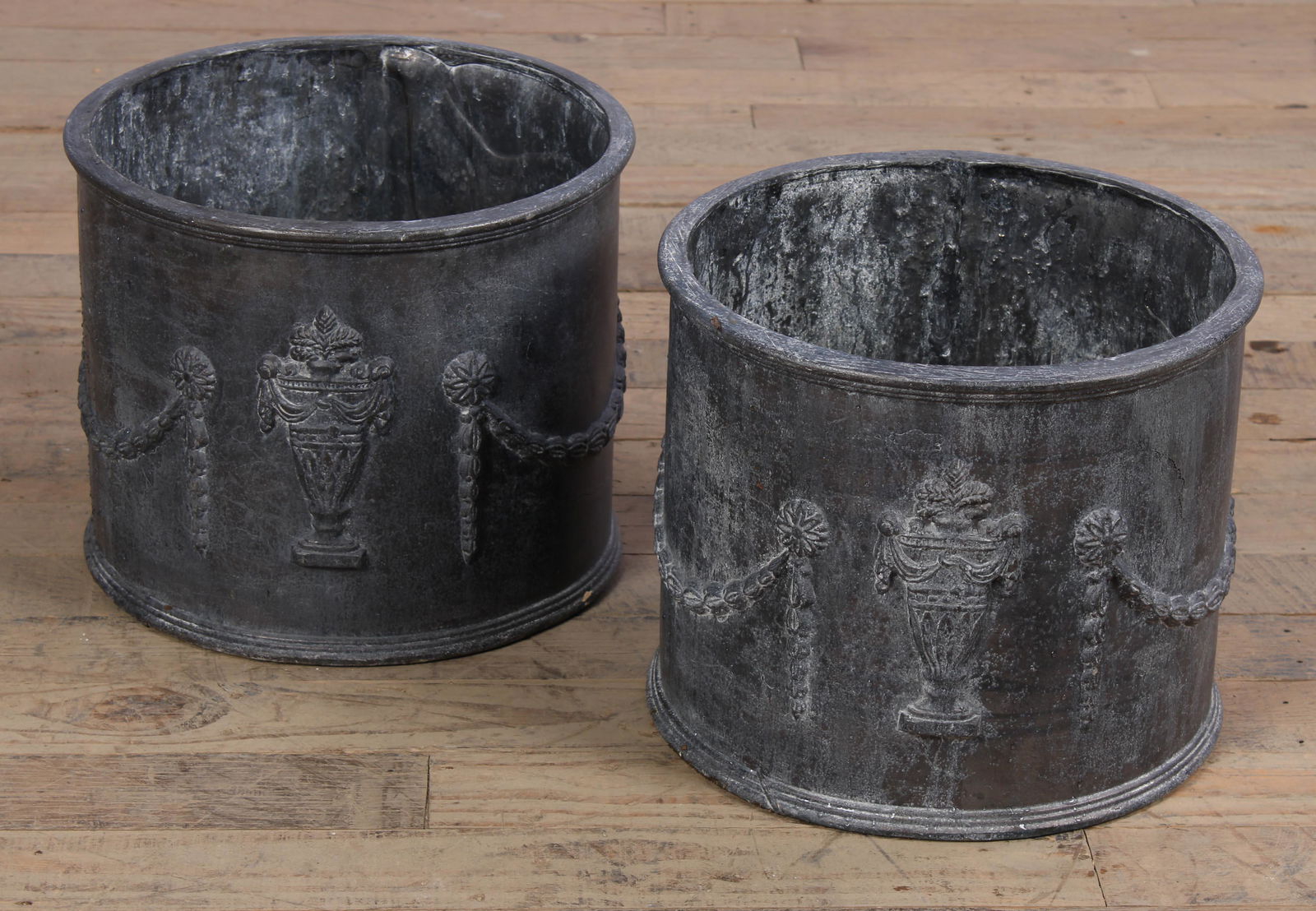 Pair Neoclassical Motif Garden Planters, Lead (1 of 6)