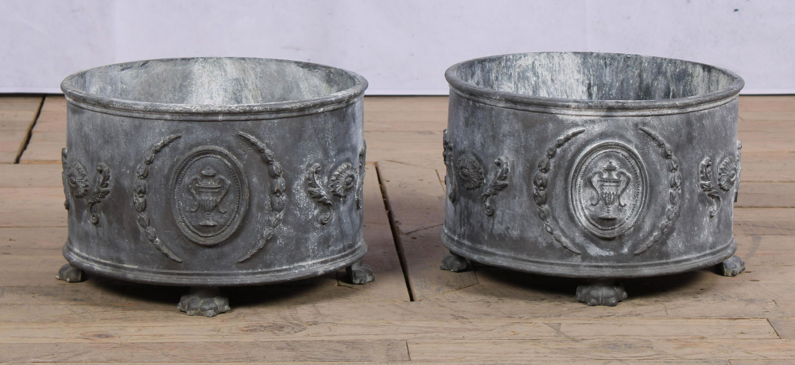 Pair Footed Cast Lead Garden Planters, Lead (1 of 6)
