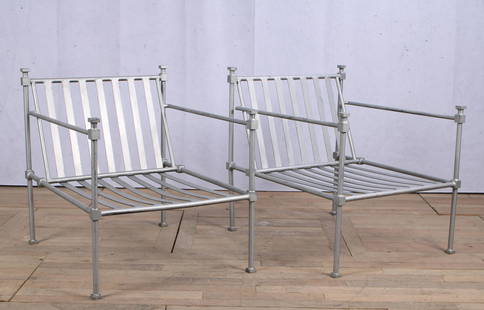 Pair Niermann Weeks Italian Armchairs: Pair Niermann Weeks Italian Armchairs. Aluminum. Size: 30" H x 26" W x 32" D