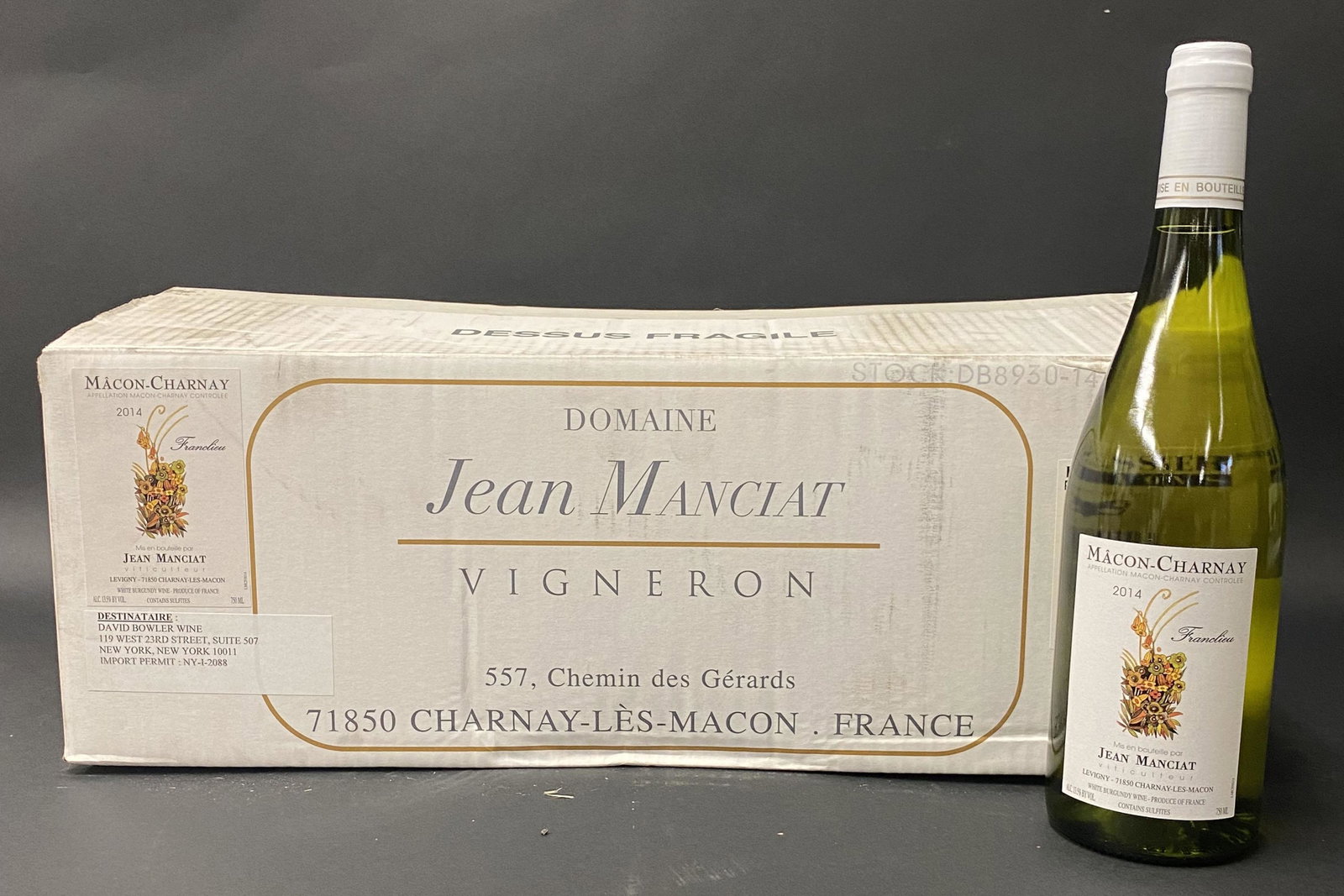 Domaine Jean Manciat, Vigneron 2014: Domaine Jean Manciat, Vigneron 2014, White Burgundy. Case of 12 @ 750mL