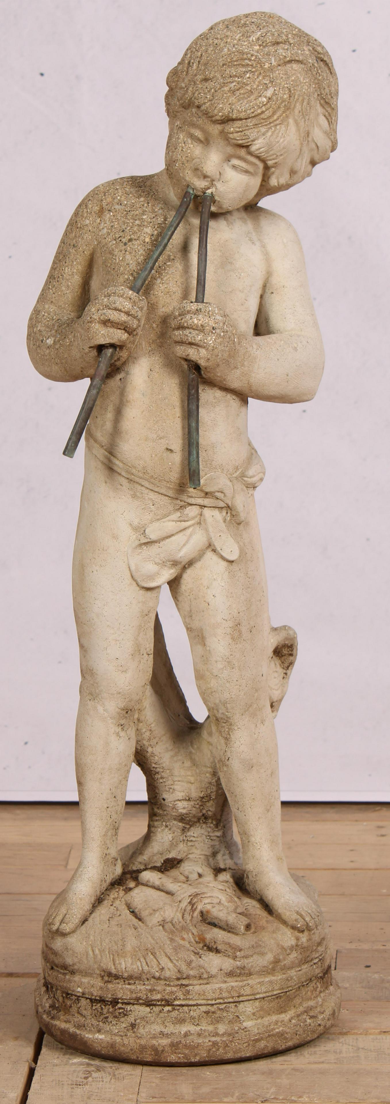 Figural Cast Stone, Flute Playing Garden Figure (1 of 7)