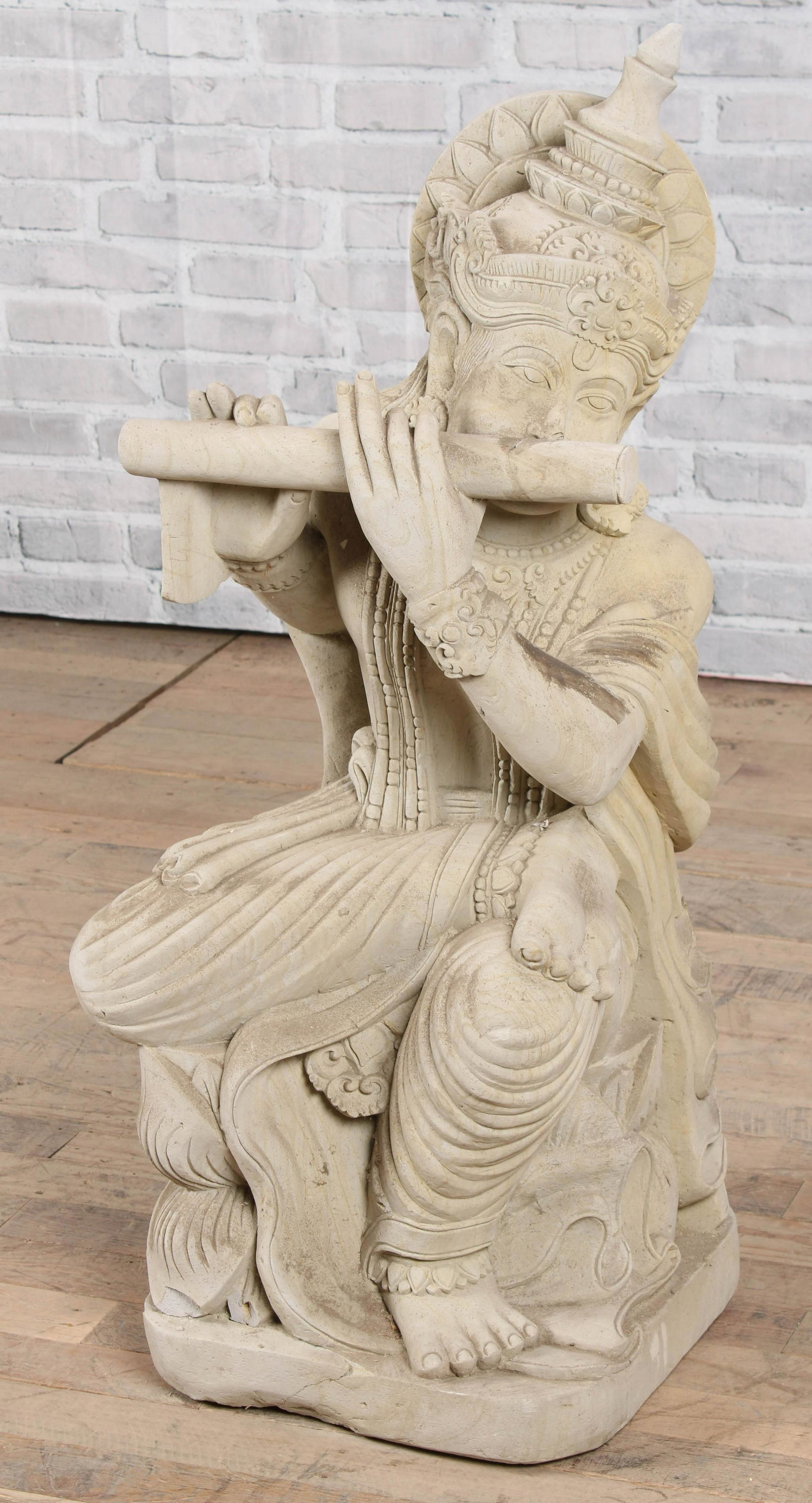 Tuff Stone Garden Statue, Lord Vishnu Krishna: Tuff Stone Garden Statue, Lord Vishnu Krishna. Measured: H 22" x W 15.5" x D 15.5"