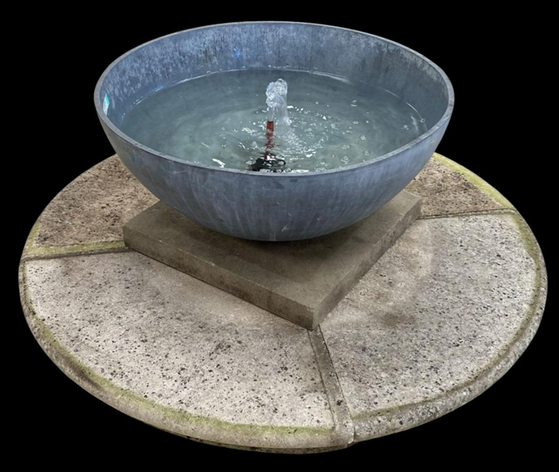 Art Deco Style Lead Bowl Fountain: Art Deco Style Lead Bowl Fountain. Size: 50" dia base, 31" diameter Bowl, 21" high
